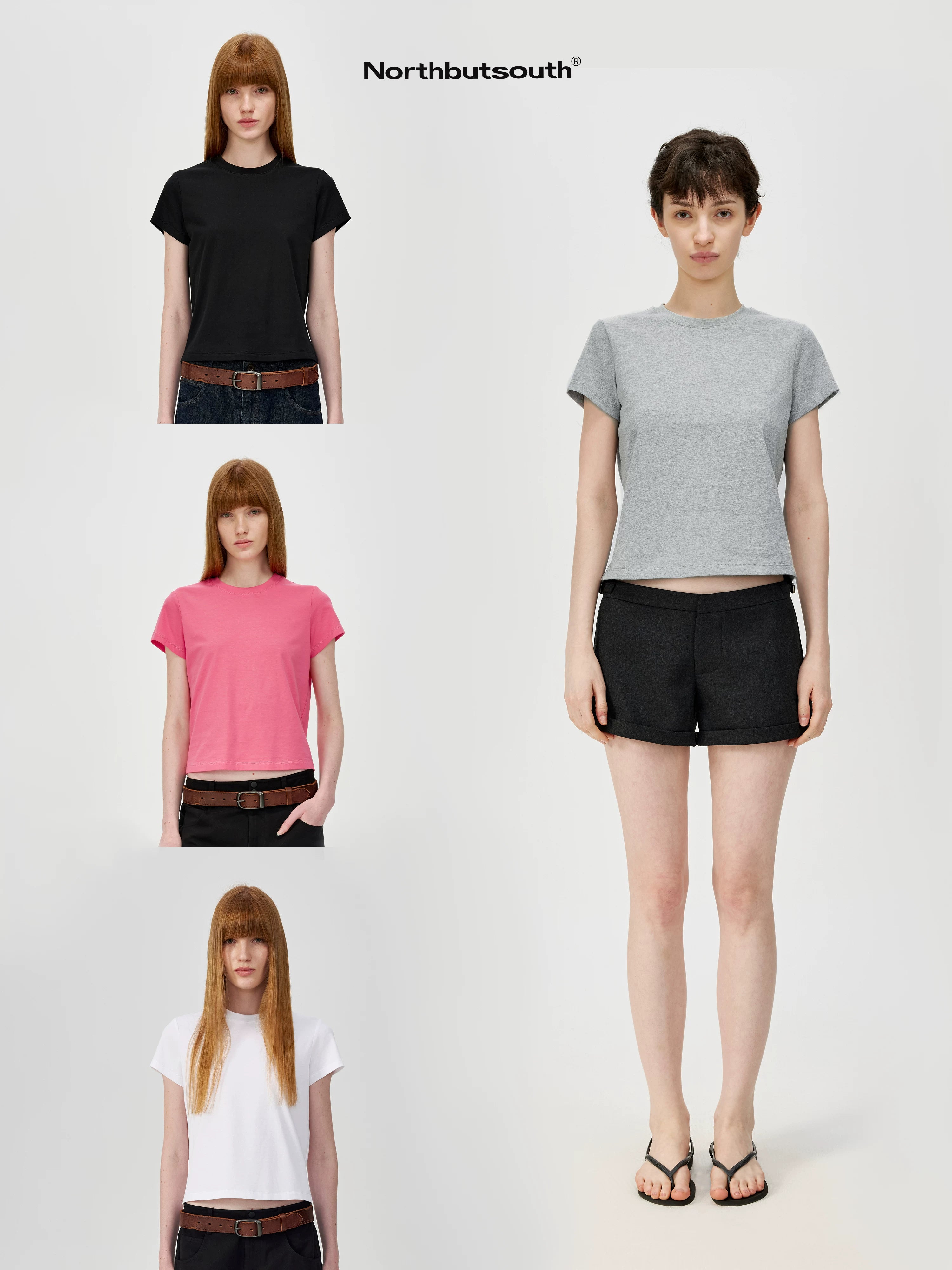 Cropped Cotton Crewneck Tee Multi Color Basic Fit