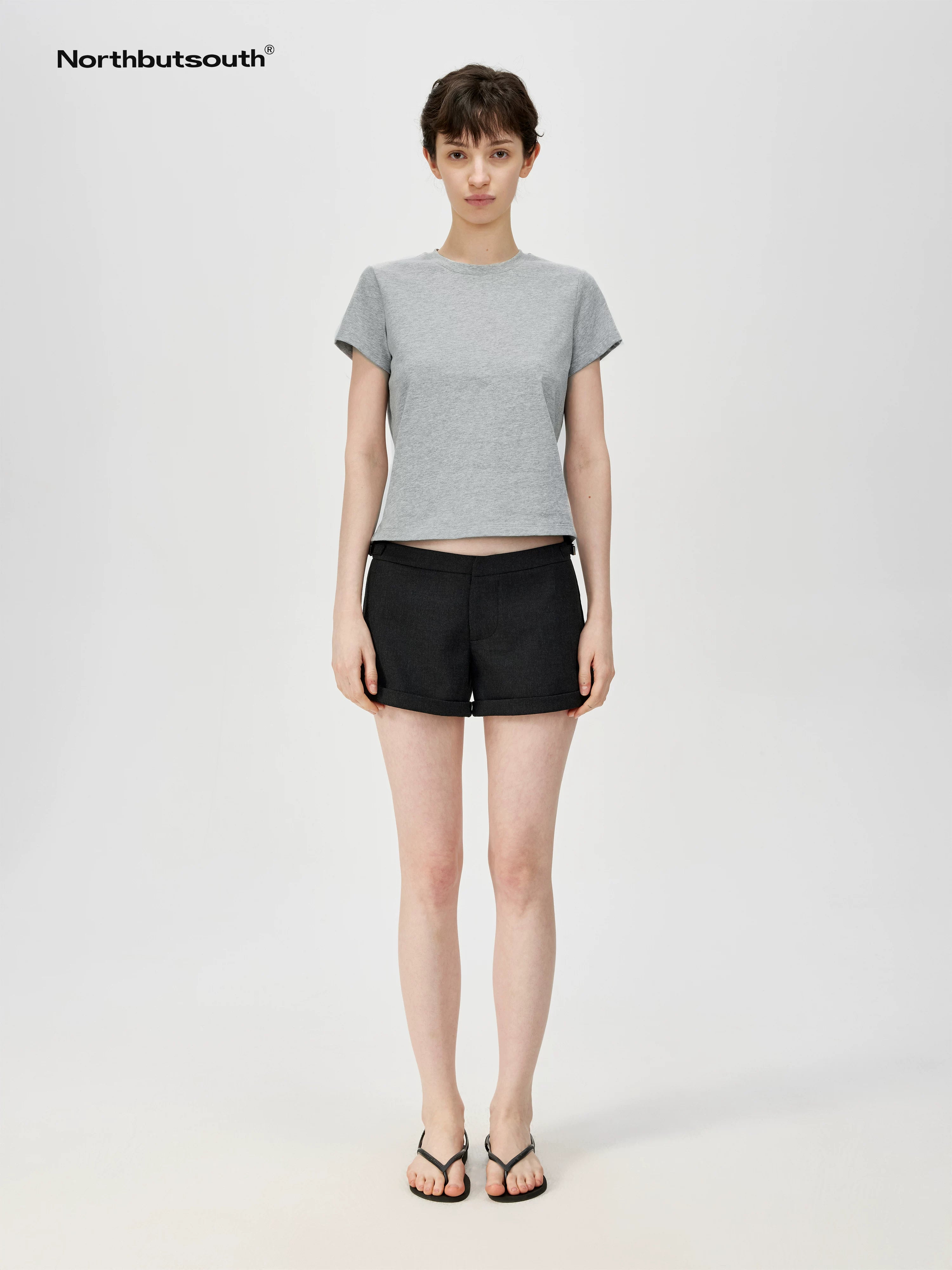 Cropped Cotton Crewneck Tee Multi Color Basic Fit