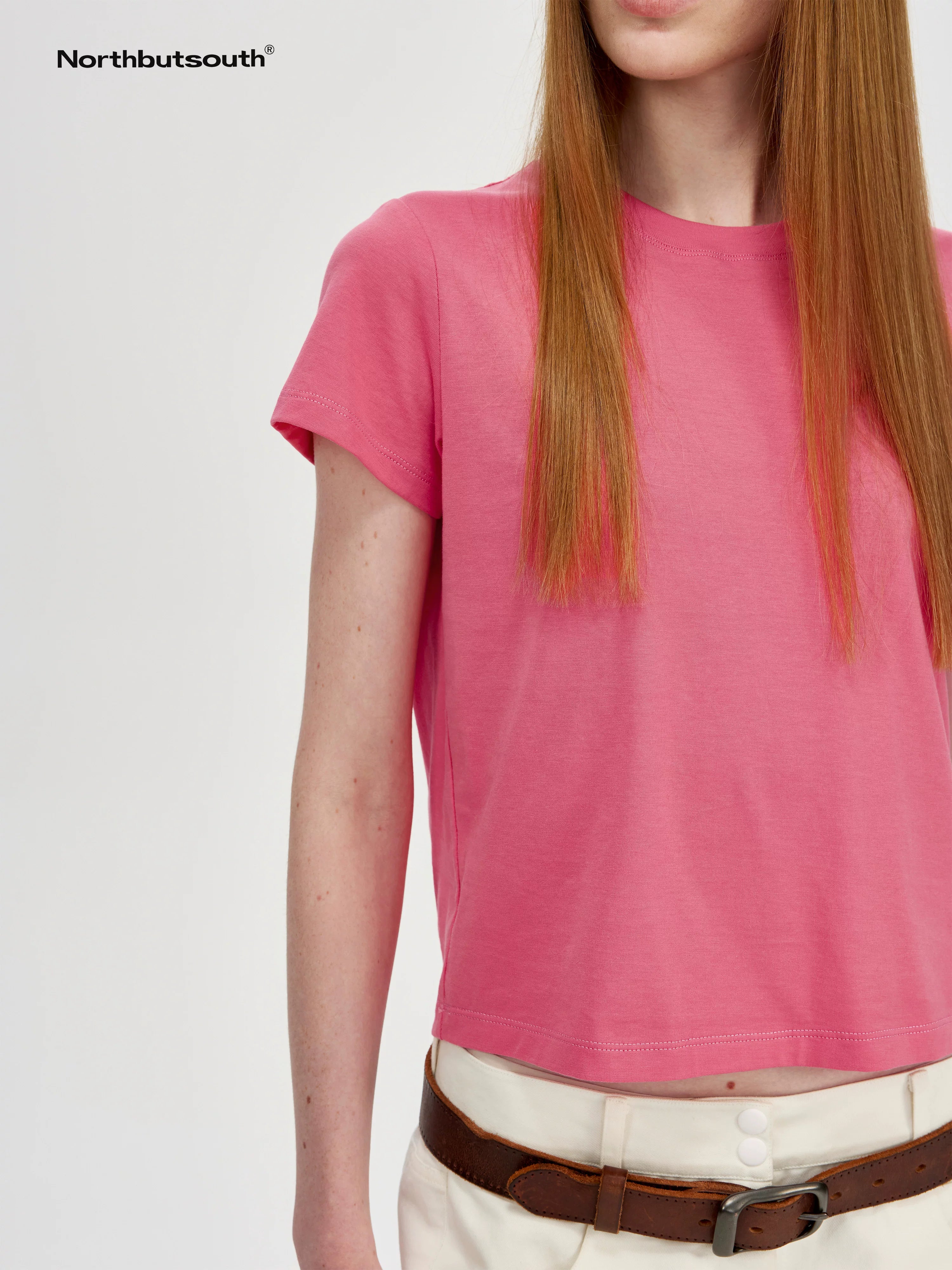 Cropped Cotton Crewneck Tee Multi Color Basic Fit