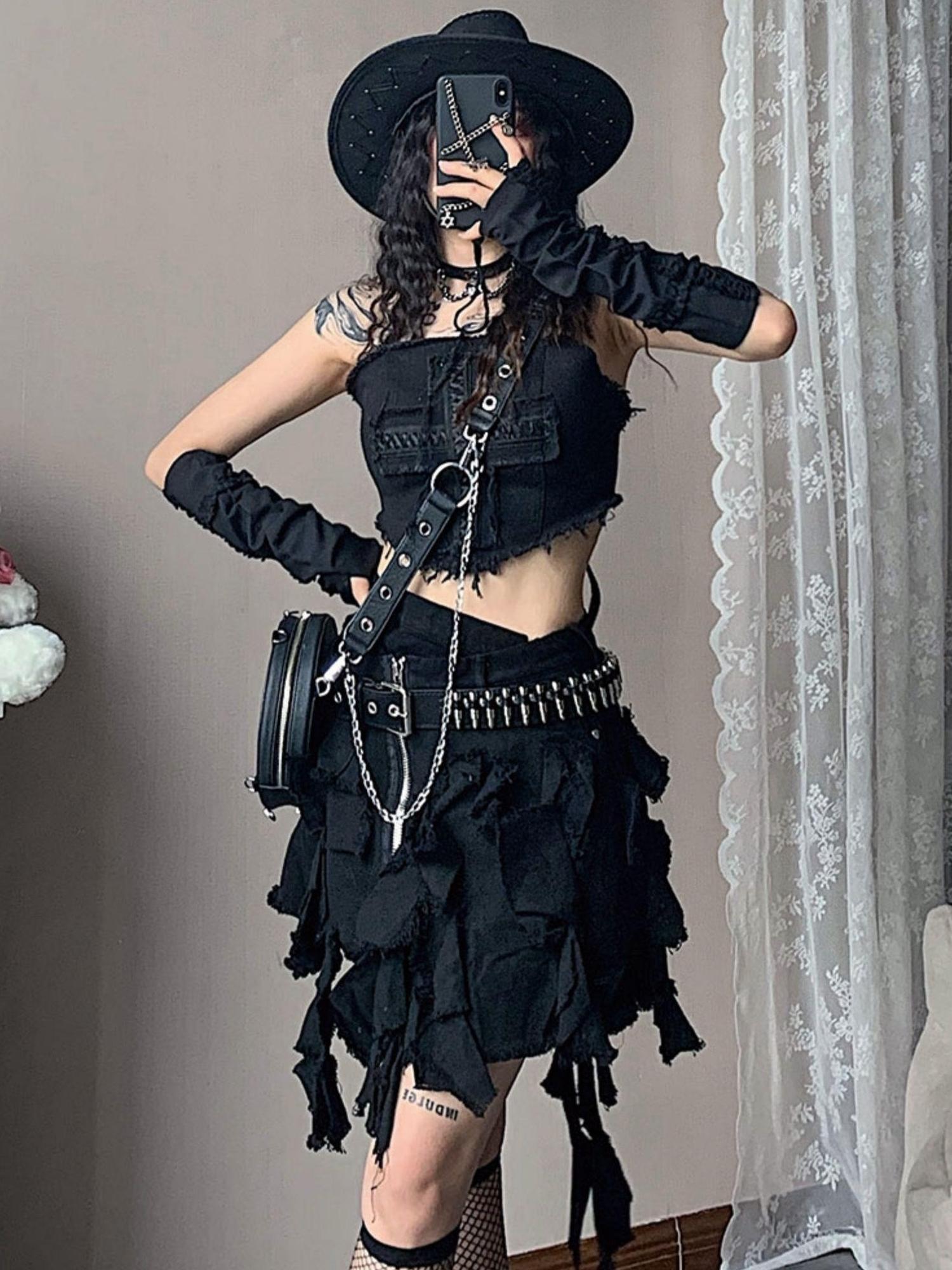 WSW WUSHENWU Cross Lace Sleeveless Cowgirl Denim Crop Top