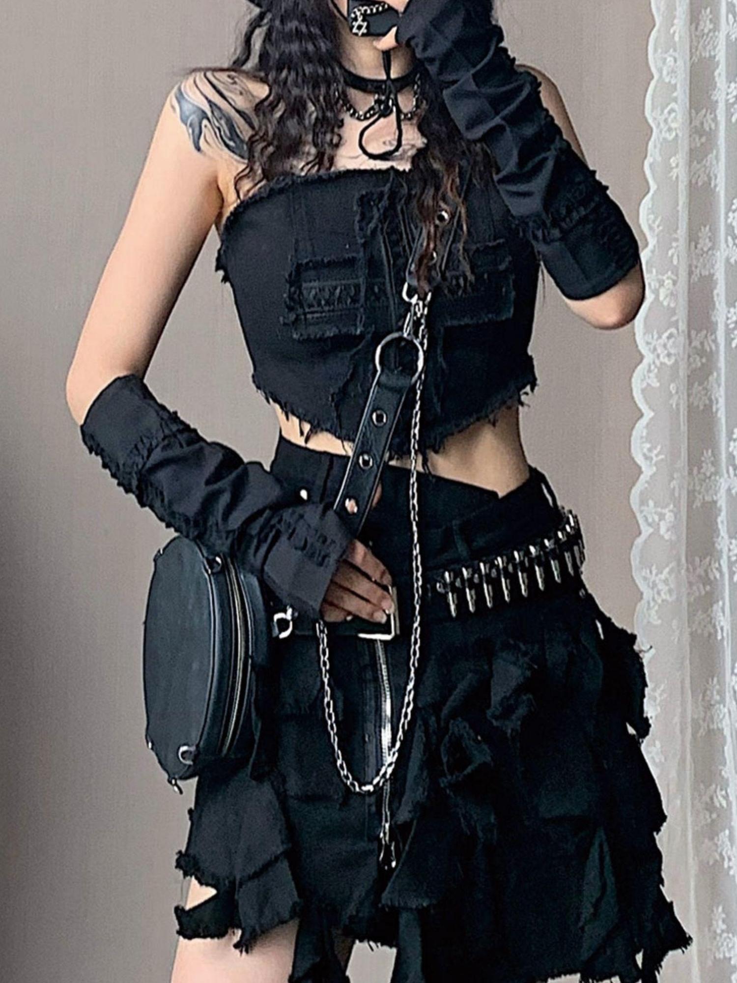 WSW WUSHENWU Cross Lace Sleeveless Cowgirl Denim Crop Top