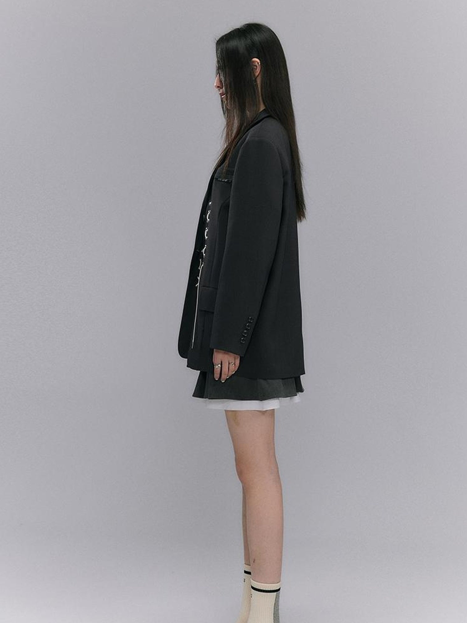 DIDDI MODA Cross Tie Detail Black Blazer With Floral Eyelets