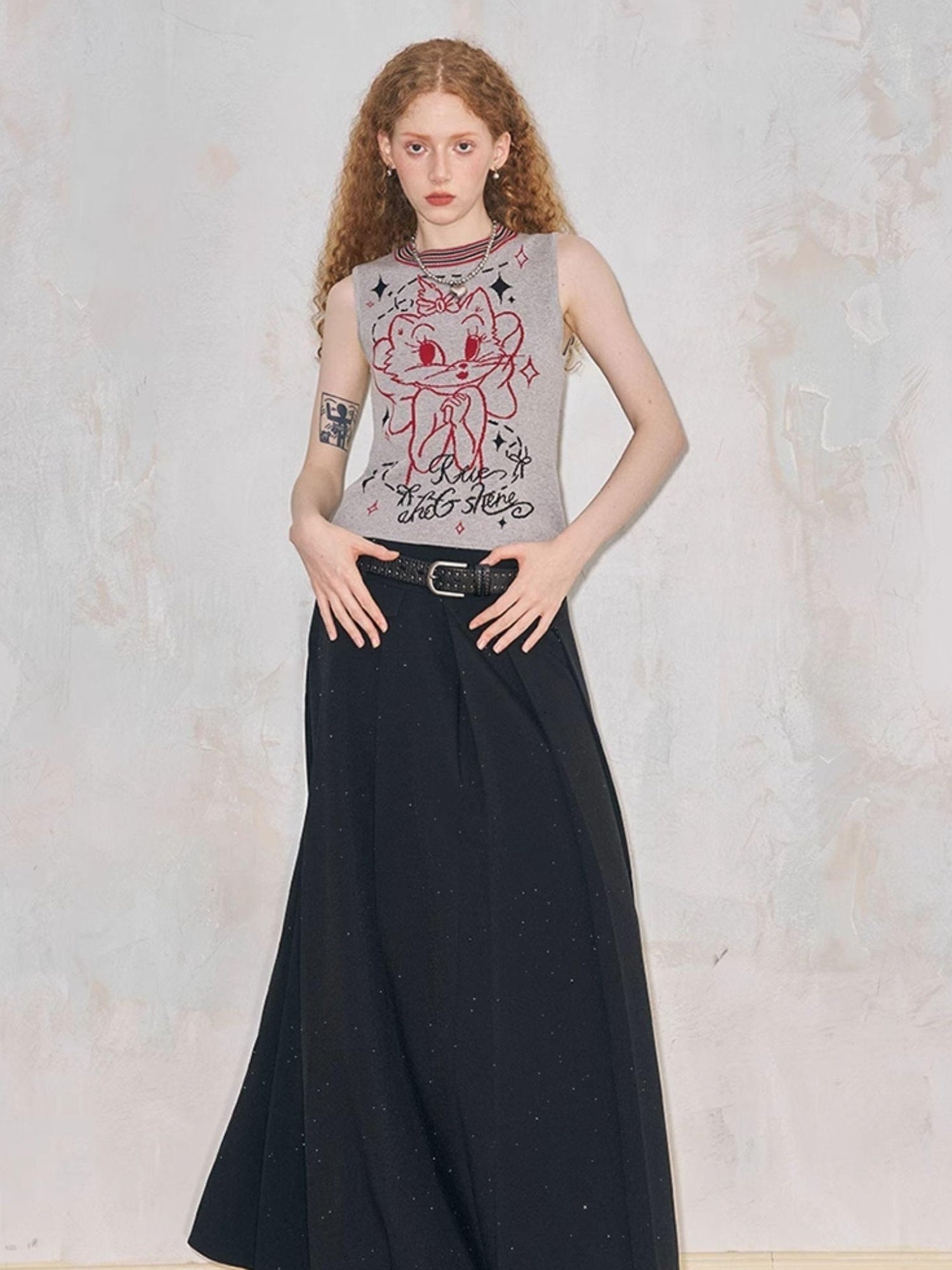 DIDDI MODA Crystal Embellished Pleated Midi Skirt