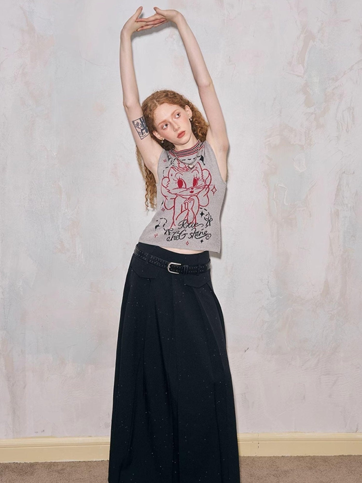 DIDDI MODA Crystal Embellished Pleated Midi Skirt