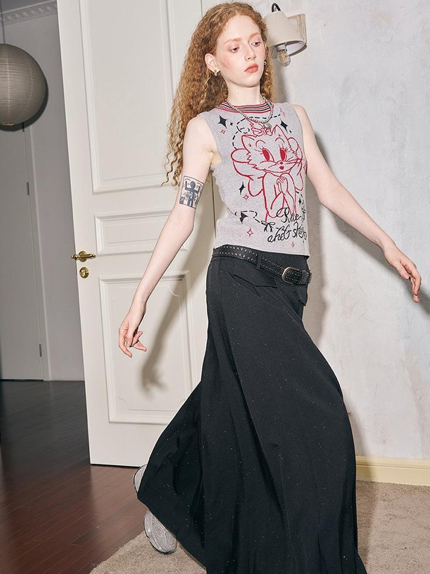DIDDI MODA Crystal Embellished Pleated Midi Skirt