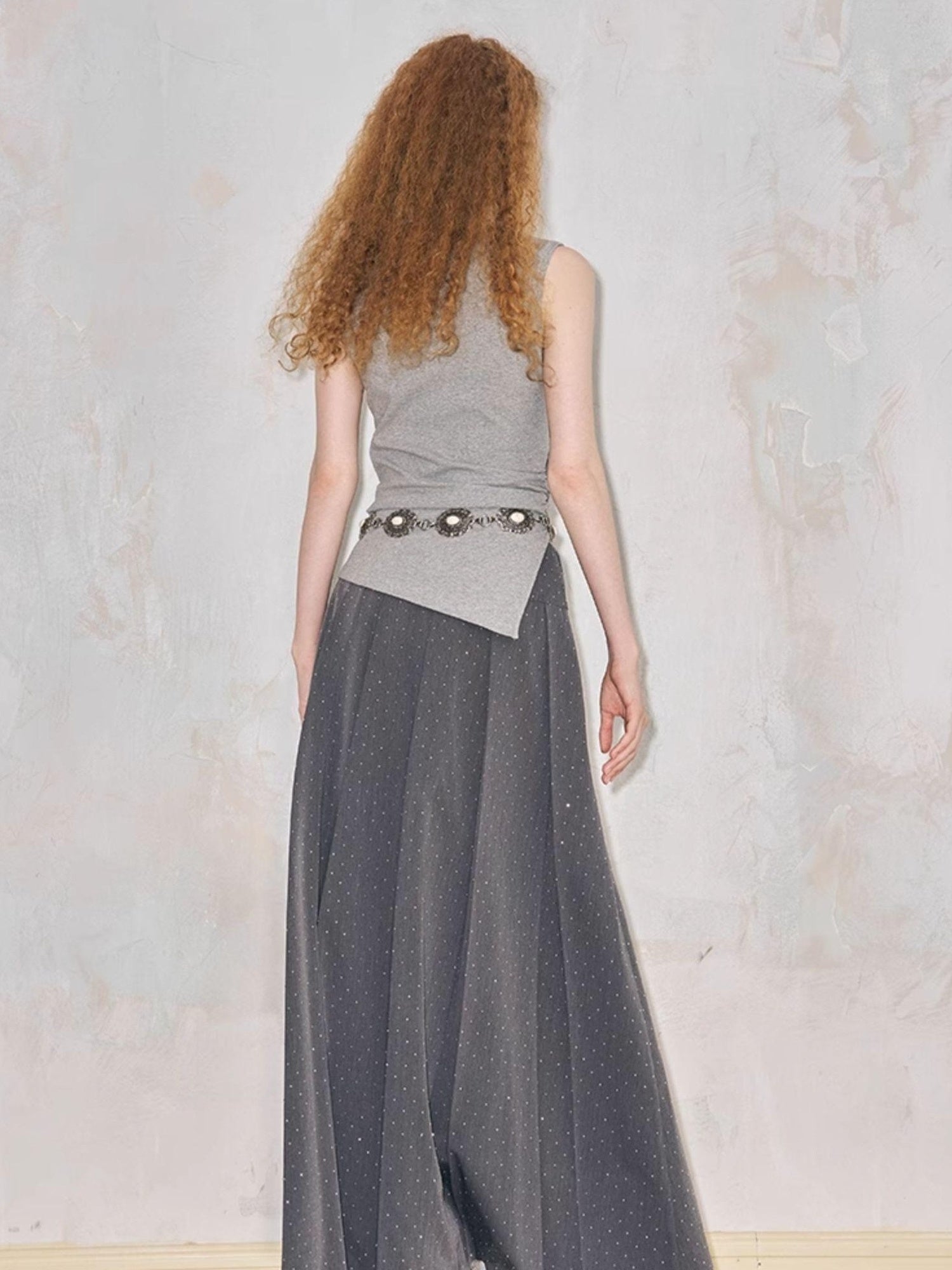 DIDDI MODA Crystal Embellished Pleated Midi Skirt