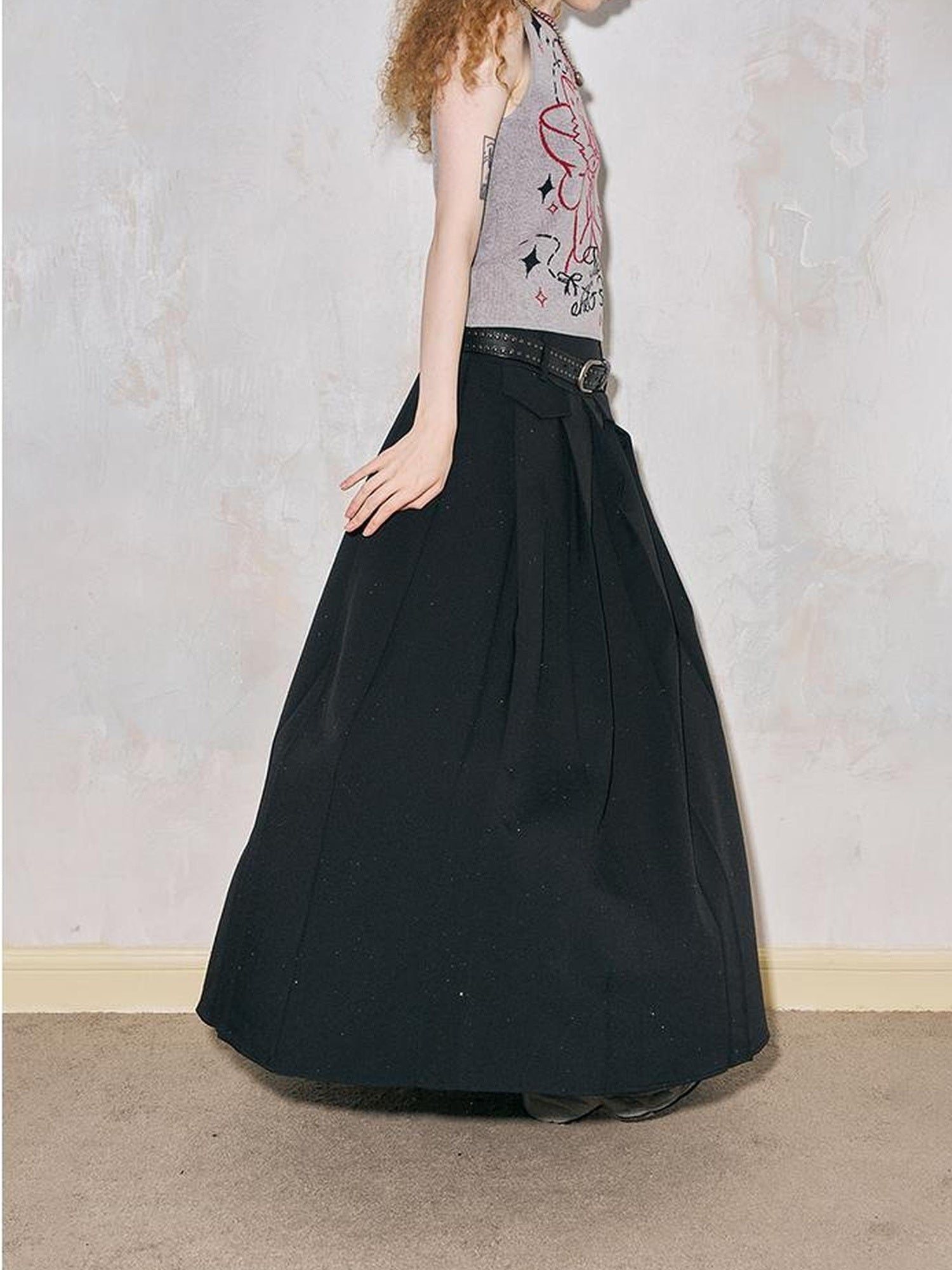 DIDDI MODA Crystal Embellished Pleated Midi Skirt