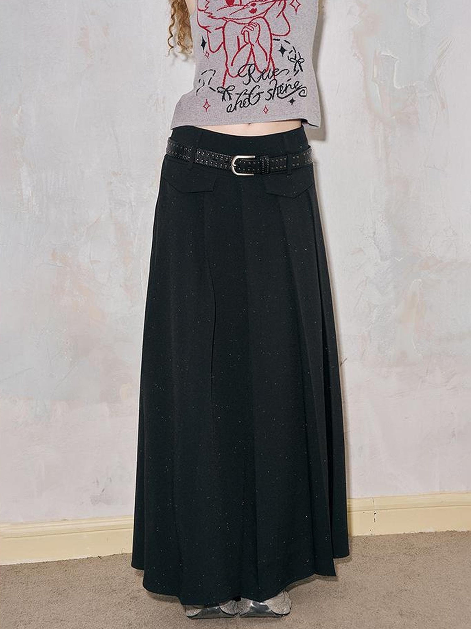DIDDI MODA Crystal Embellished Pleated Midi Skirt