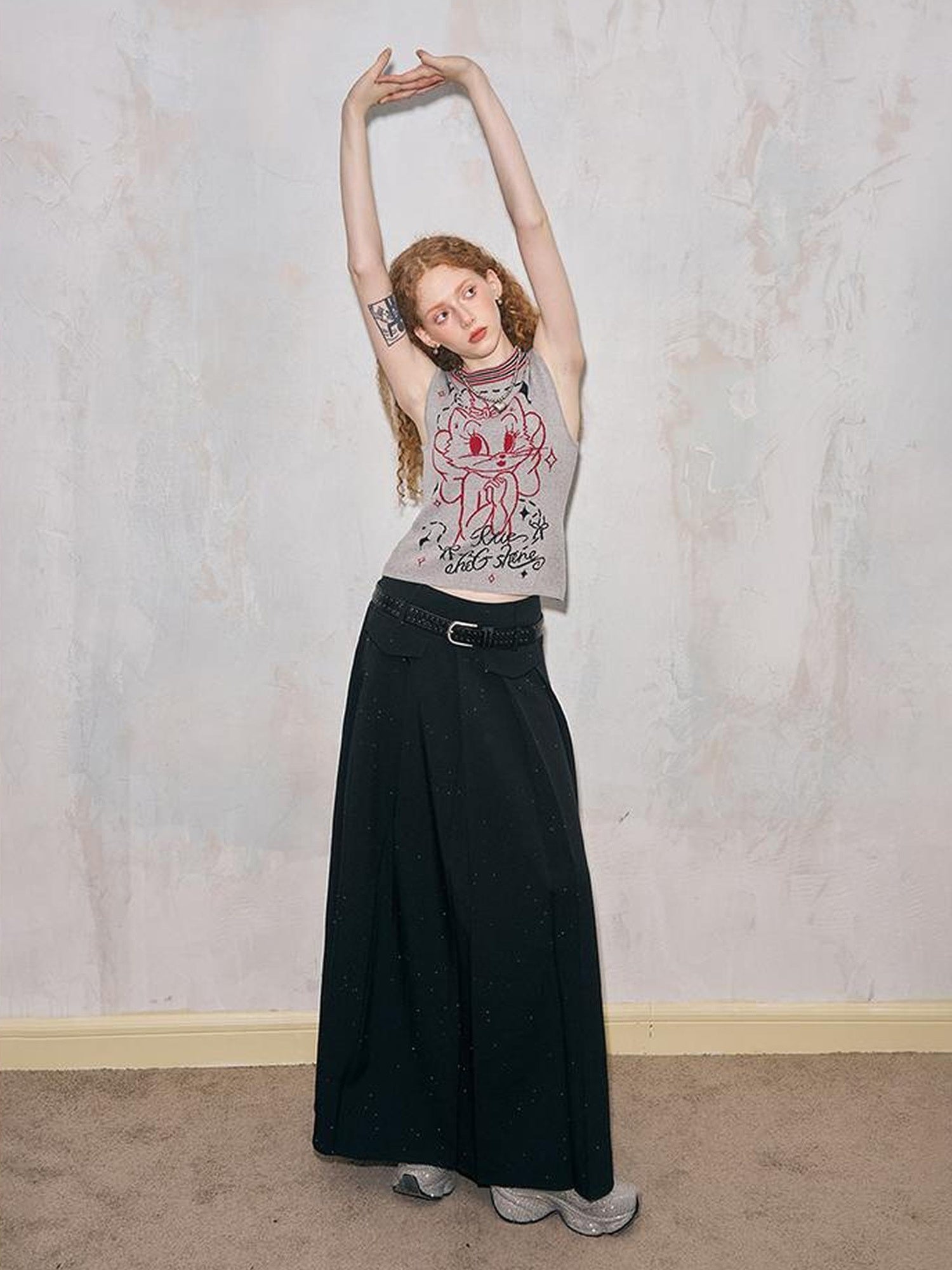 DIDDI MODA Crystal Embellished Pleated Midi Skirt