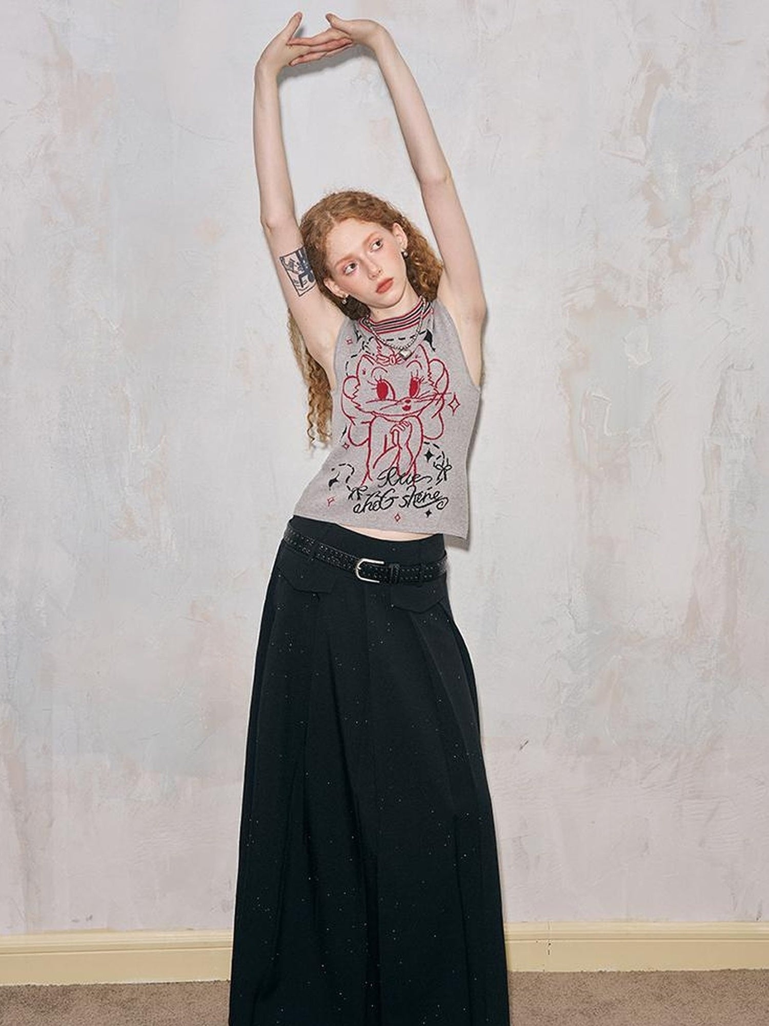 DIDDI MODA Crystal Embellished Pleated Midi Skirt