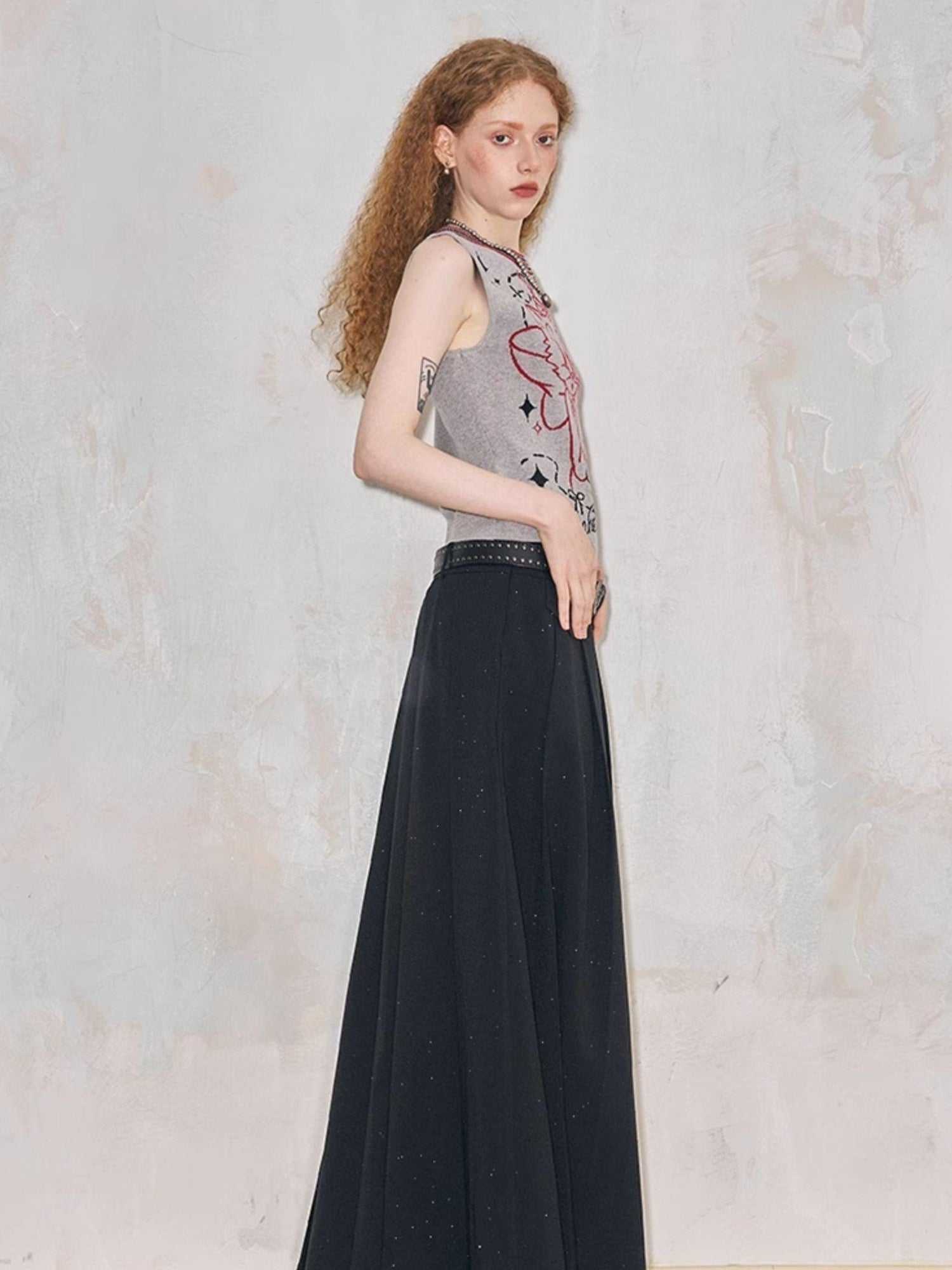 DIDDI MODA Crystal Embellished Pleated Midi Skirt