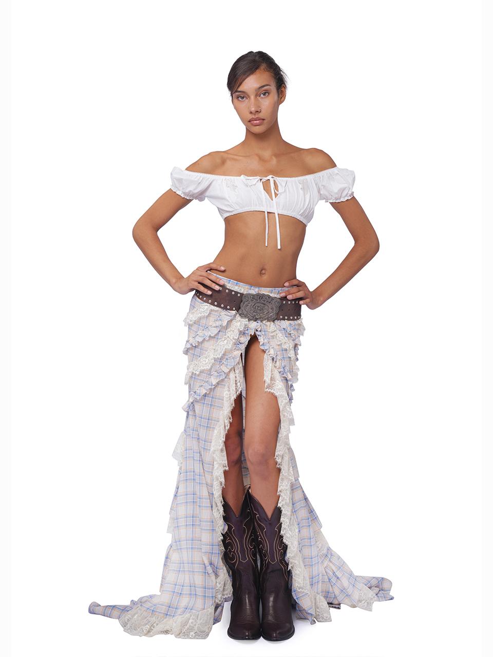 SweetChilling Custom Ss Show Short Top Lace Trim Plaid Skirt Dresses
