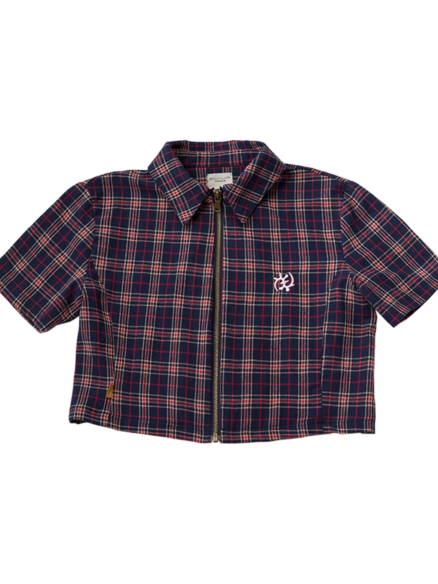 Vintage Plaid Summer Shirt With Blessing Embroidery