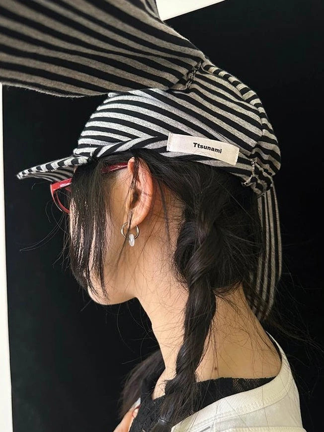 Cute Bunny Hat With Big Ears Summer Knit Striped Cap