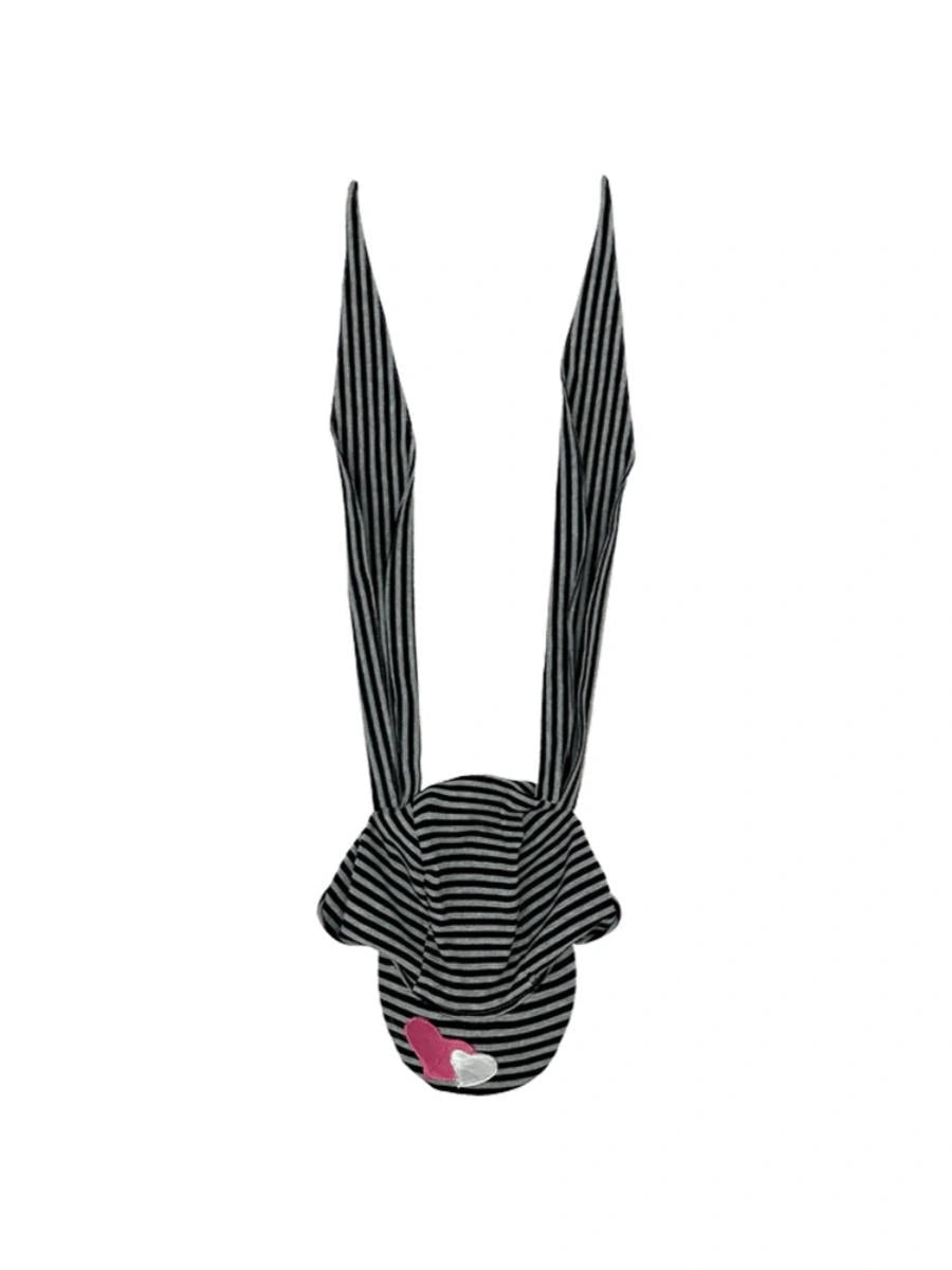 Cute Bunny Hat With Big Ears Summer Knit Striped Cap