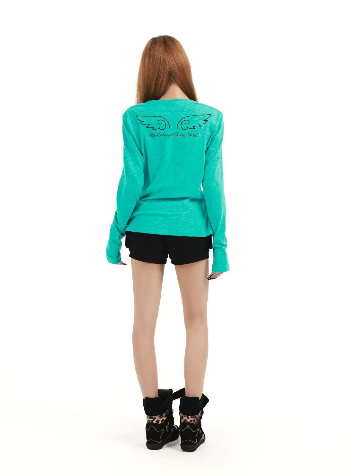 DETW OnLine Angel Letter Print Rhinestone Round Neck Pure Cotton Women&