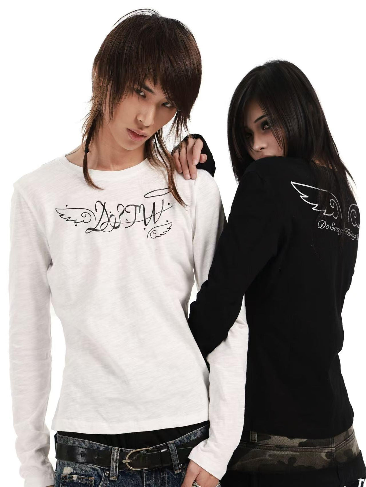 DETW OnLine Angel Letter Print Rhinestone Round Neck Pure Cotton Women&