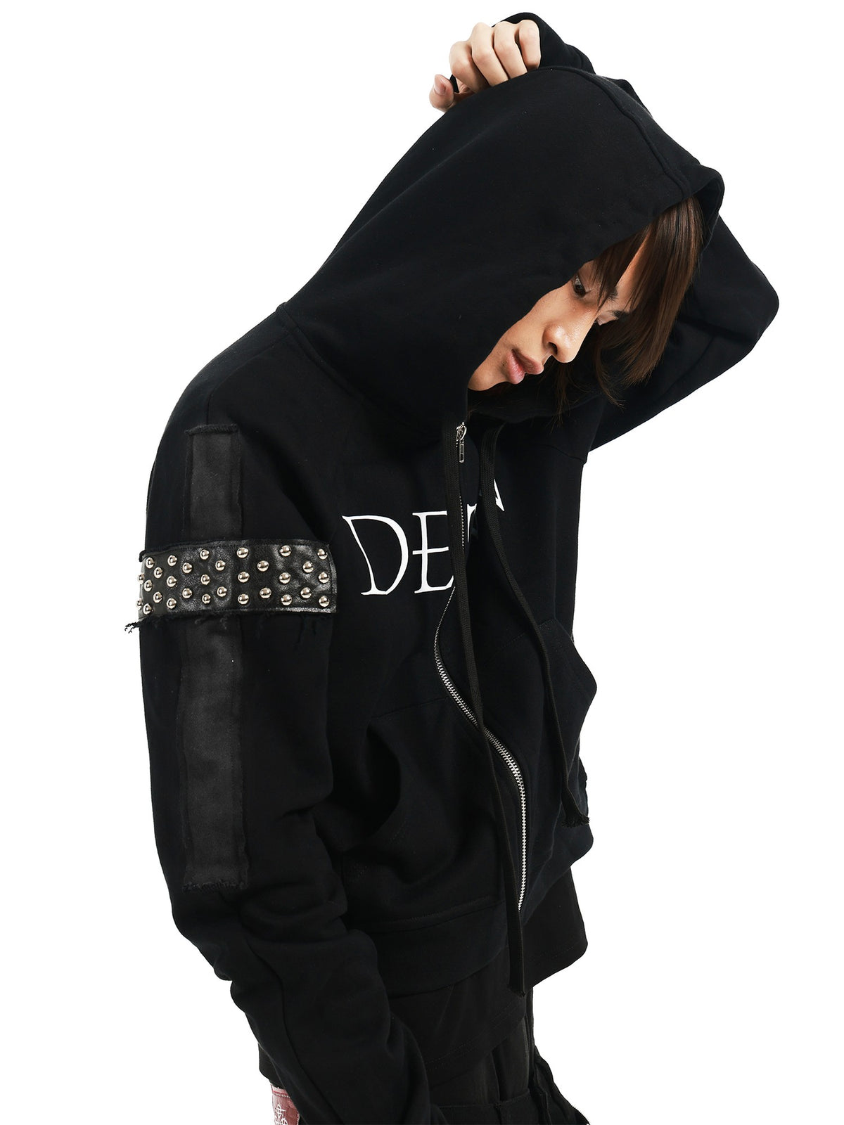 DETW OnLine Dark Street Punk Studded Raglan Sleeve Drawstring Women&