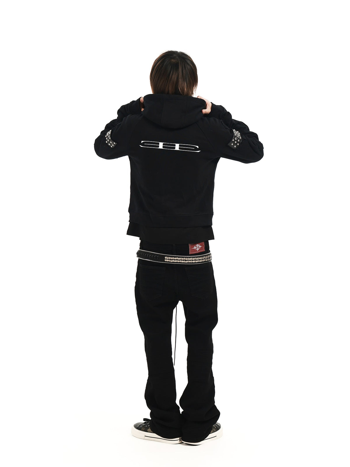 DETW OnLine Dark Street Punk Studded Raglan Sleeve Drawstring Women&