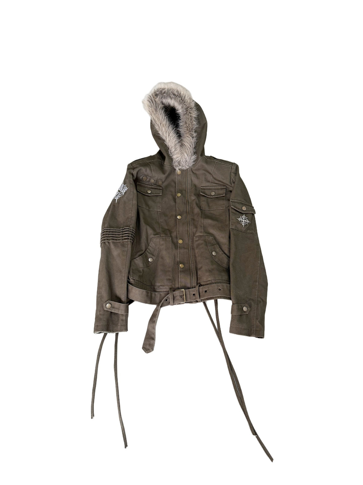 DETW_OnLine_Embroidered_Lace_Up_Multi_Pocket_Hooded_Faux_Fur_Collar_Women&