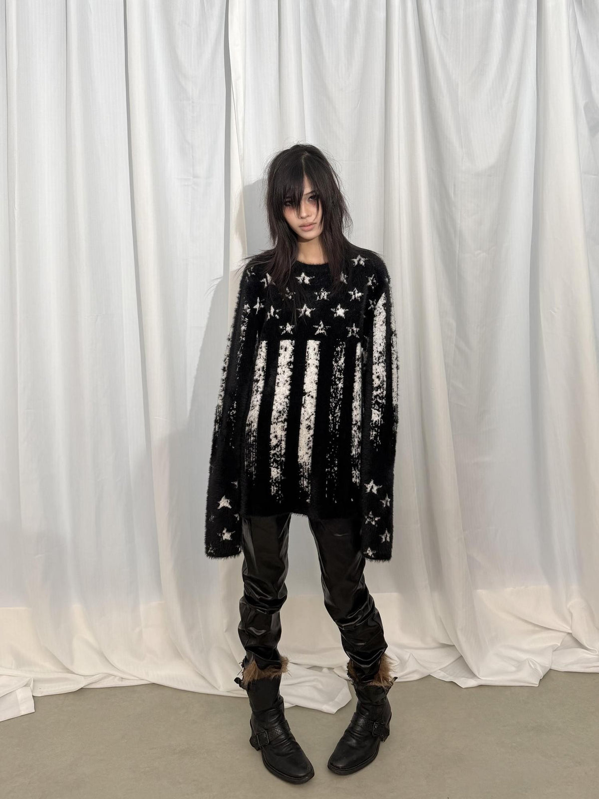 DETW OnLine Embroidered Star Two Tone Loose Soft Women&