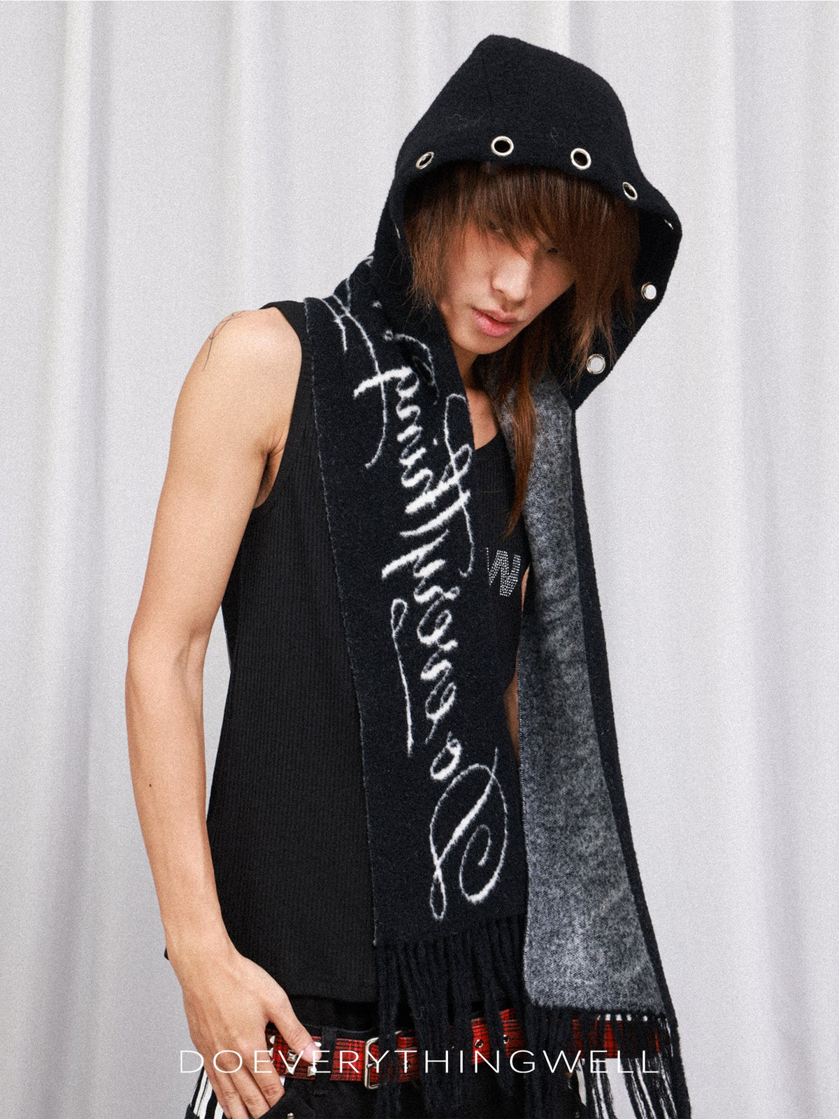 DETW OnLine Knitted Fringed Letter Balaclava Hood Women&