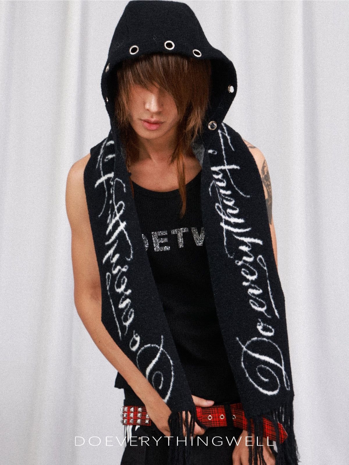 DETW OnLine Knitted Fringed Letter Balaclava Hood Women&
