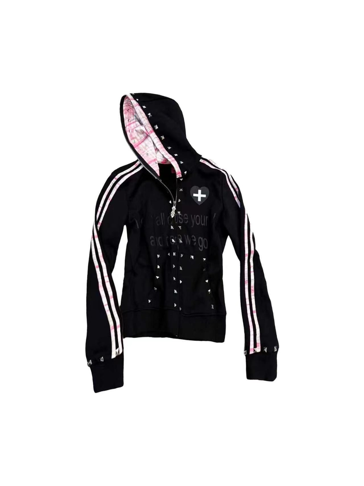 DETW_OnLine_Plaid_Ribbon_Studded_Slogan_Print_Faux_Layered_Women&