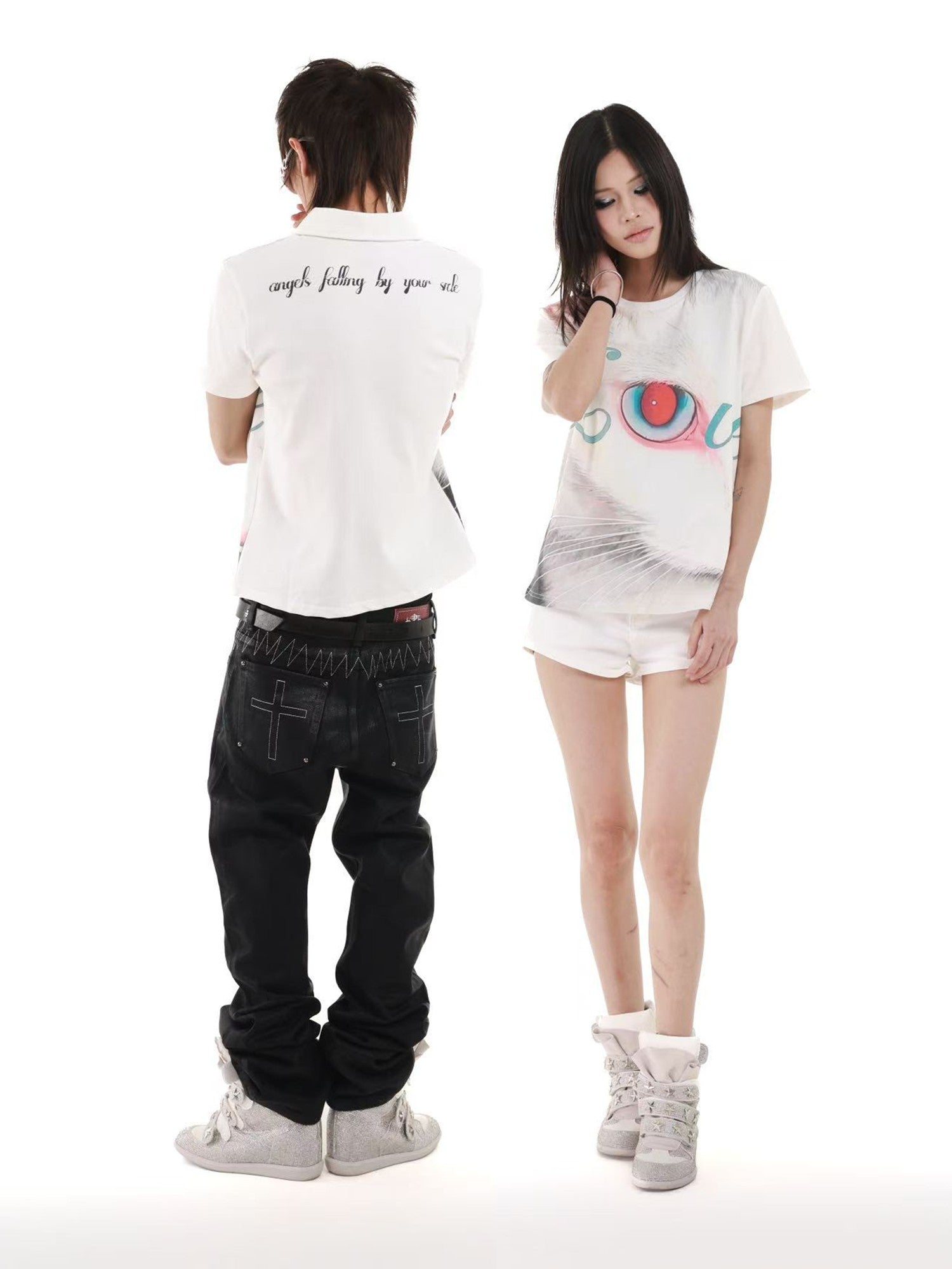 DETW onLine 3d Cat Digital Print Polo Collar Slimming Women&