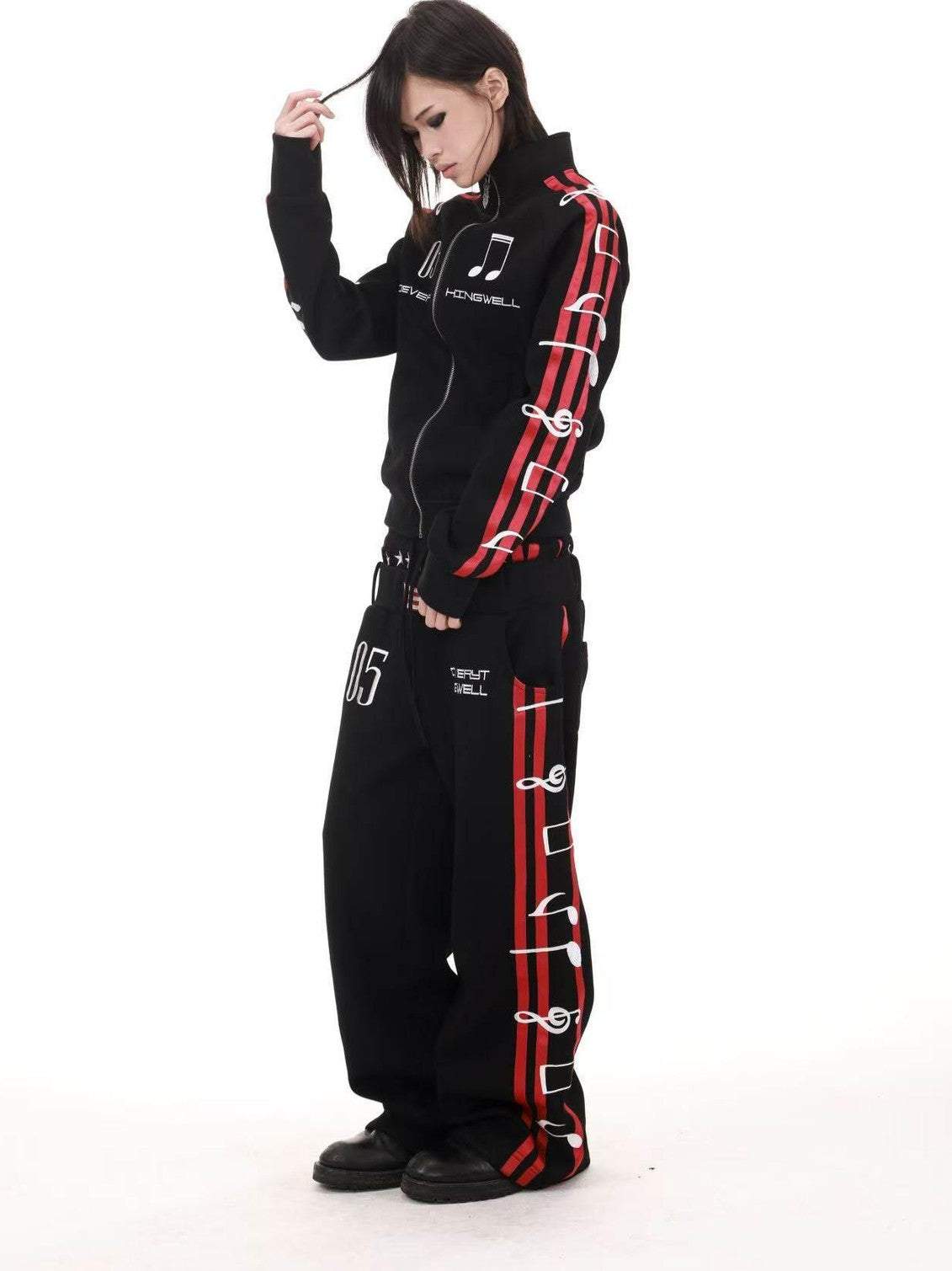 DETW onLine Black 3d Embroidered Music Symbol Women&