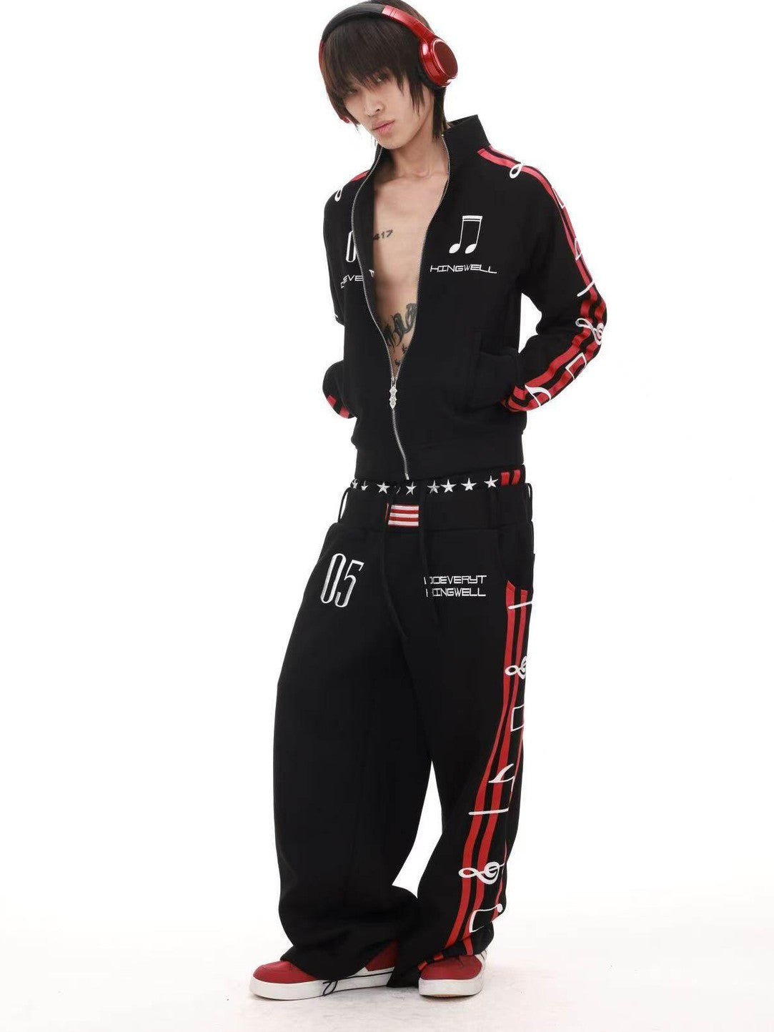 DETW onLine Black 3d Embroidered Music Symbol Women&