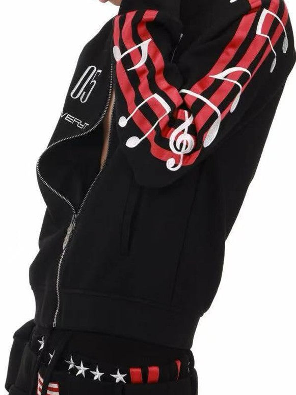 DETW onLine Black 3d Embroidered Music Symbol Women&