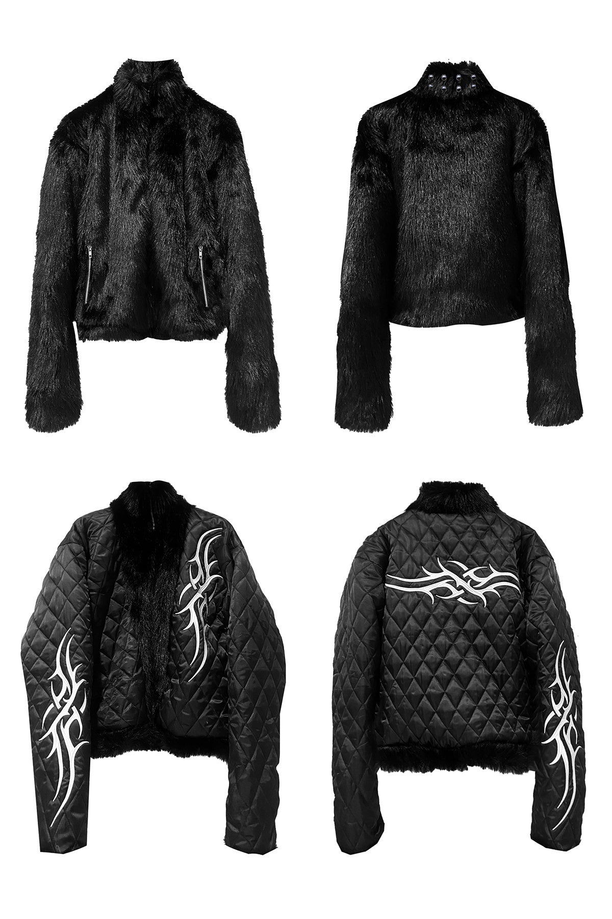 DETW_onLine_Black_Plush_Fur_Studded_Totem_Reversible_Quilted_Women&