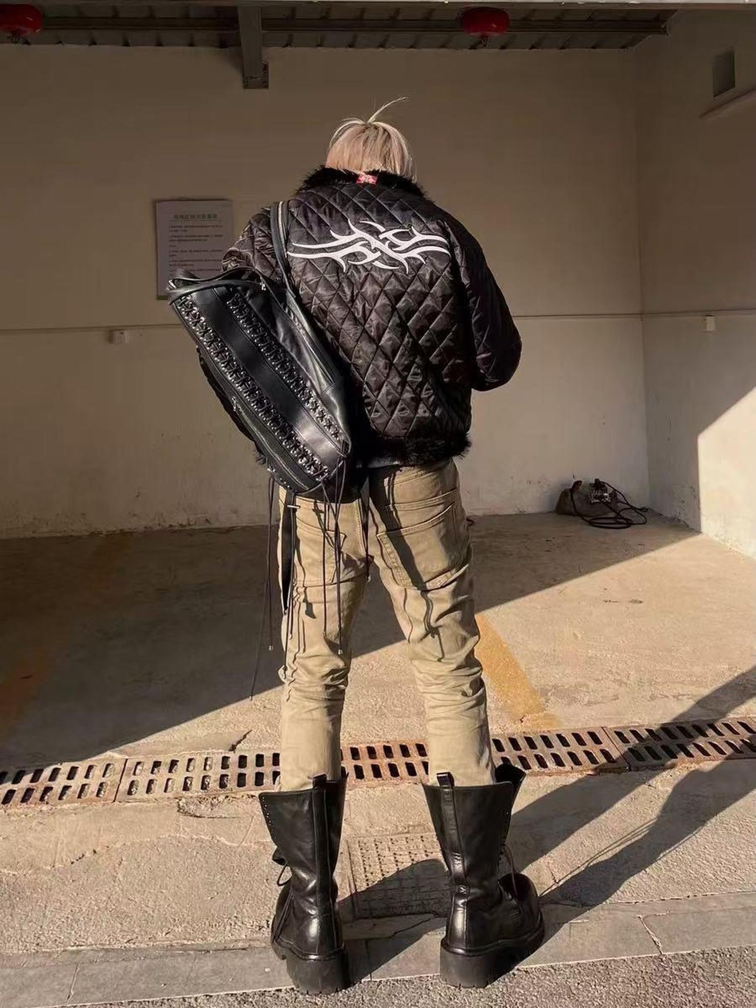 DETW onLine Black Plush Fur Studded Totem Reversible Quilted Women&