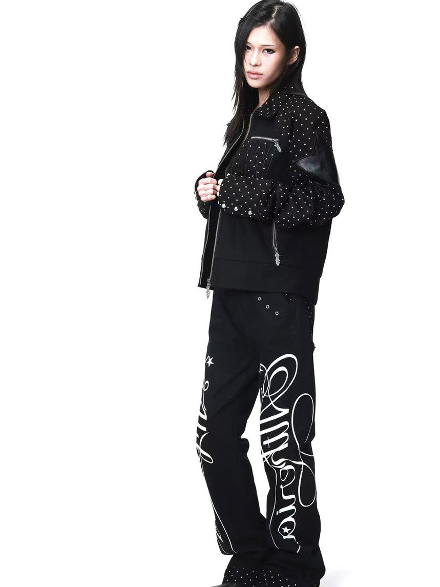DETW onLine Black Polka Dot Patchwork Mid Rise Women&