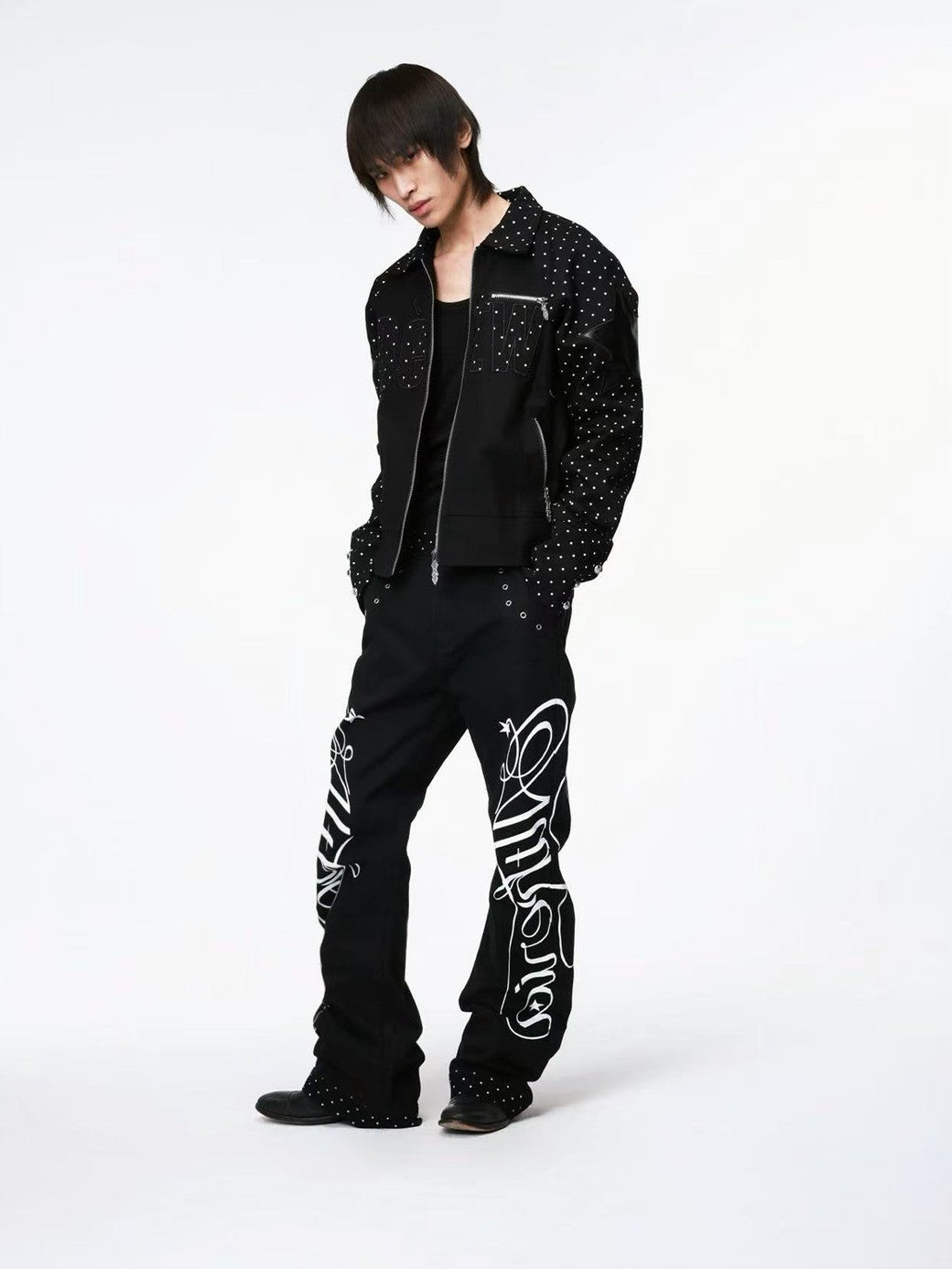 DETW onLine Black Polka Dot Patchwork Mid Rise Women&