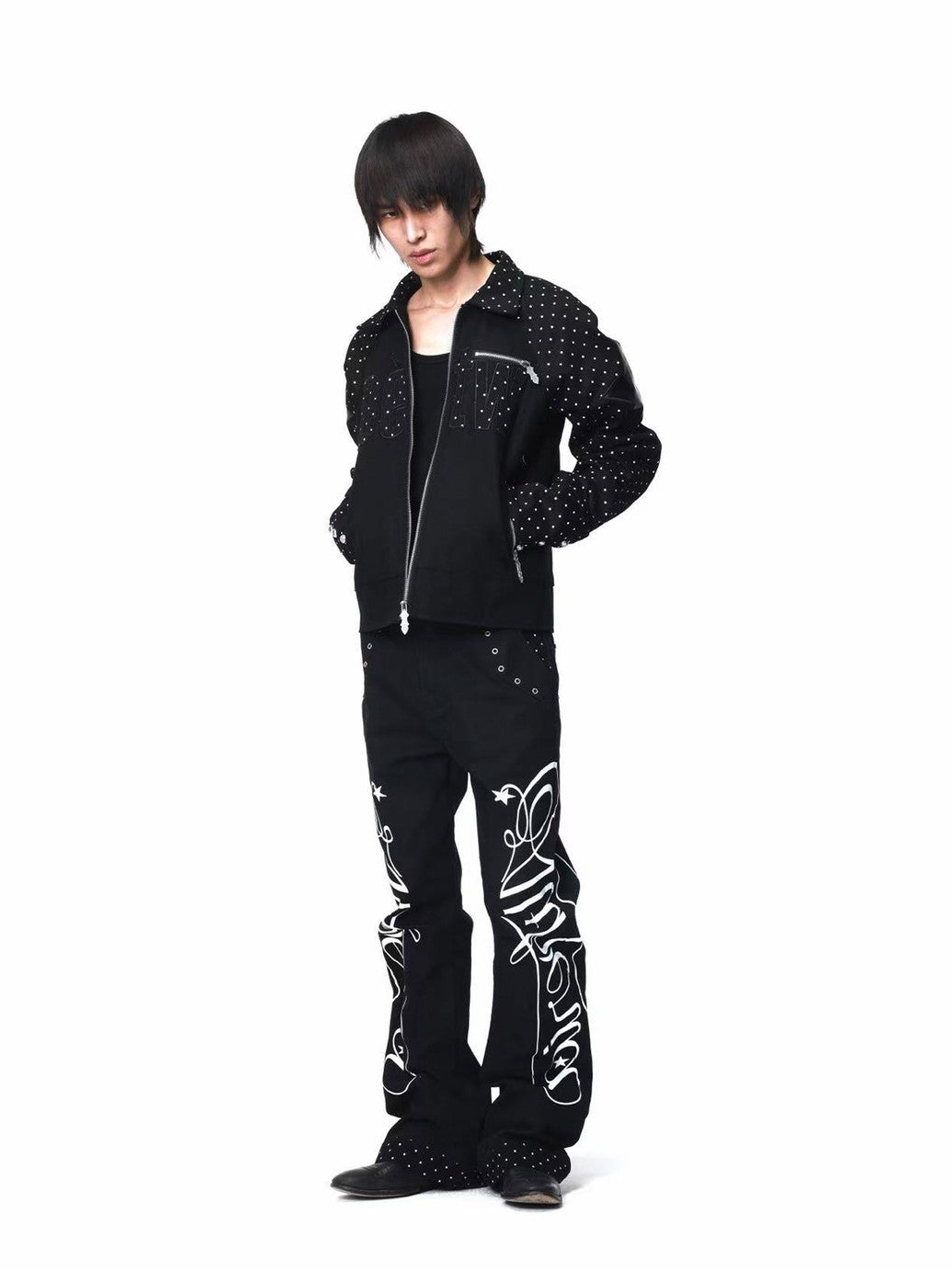 DETW onLine Black Polka Dot Patchwork Mid Rise Women&