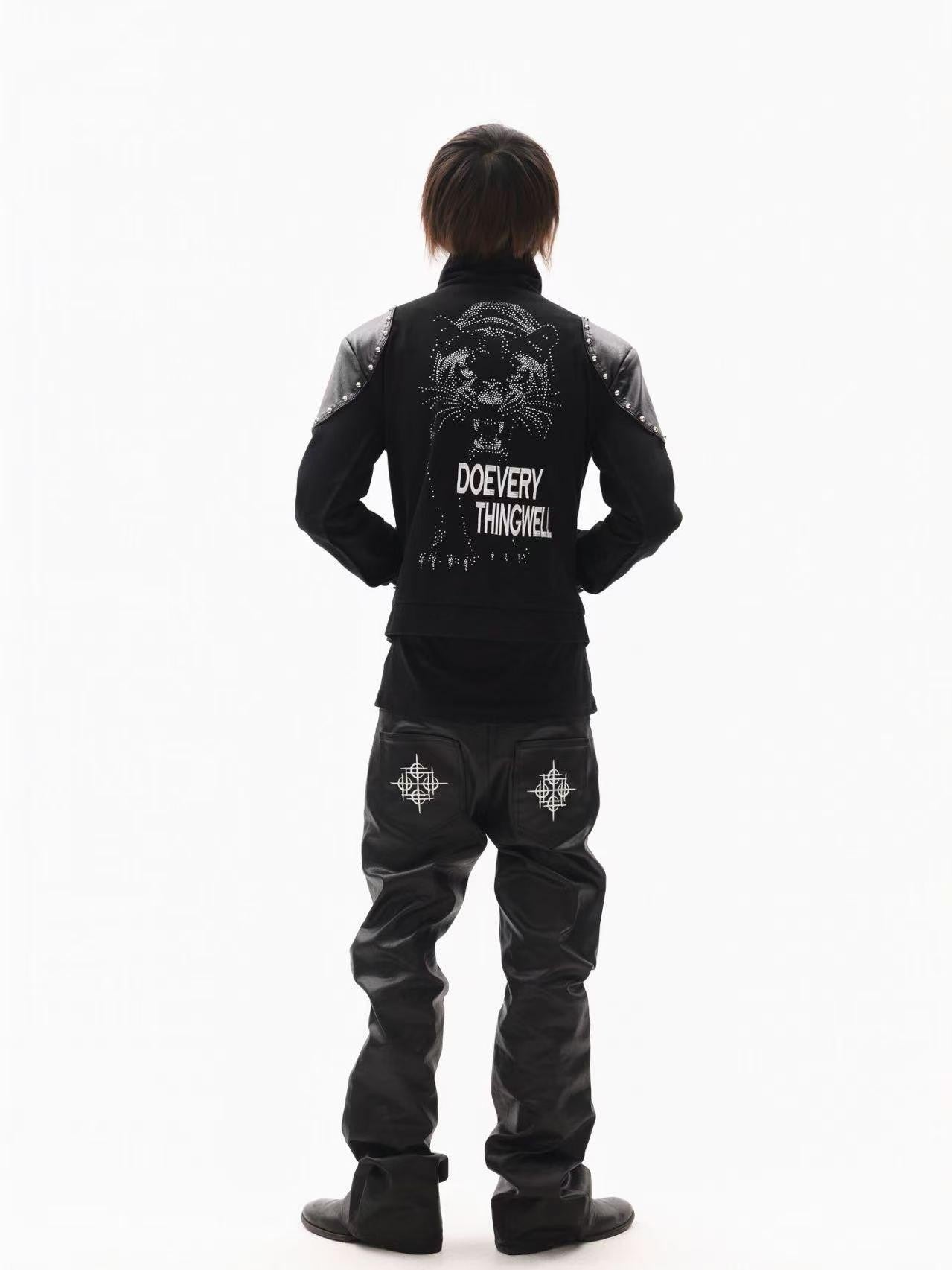 DETW onLine Black Rivet Hotfix Embroidery Stand Collar Women&
