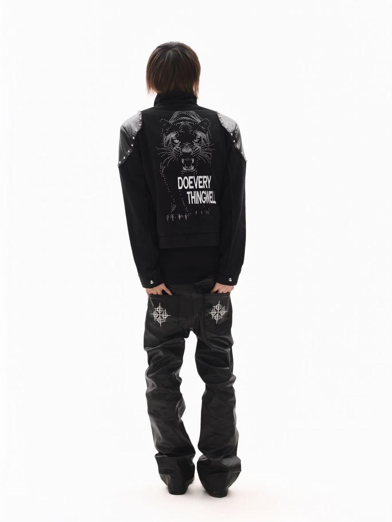 DETW onLine Black Rivet Hotfix Embroidery Stand Collar Women&