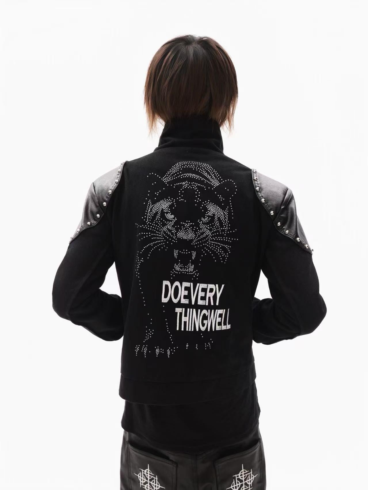 DETW onLine Black Rivet Hotfix Embroidery Stand Collar Women&