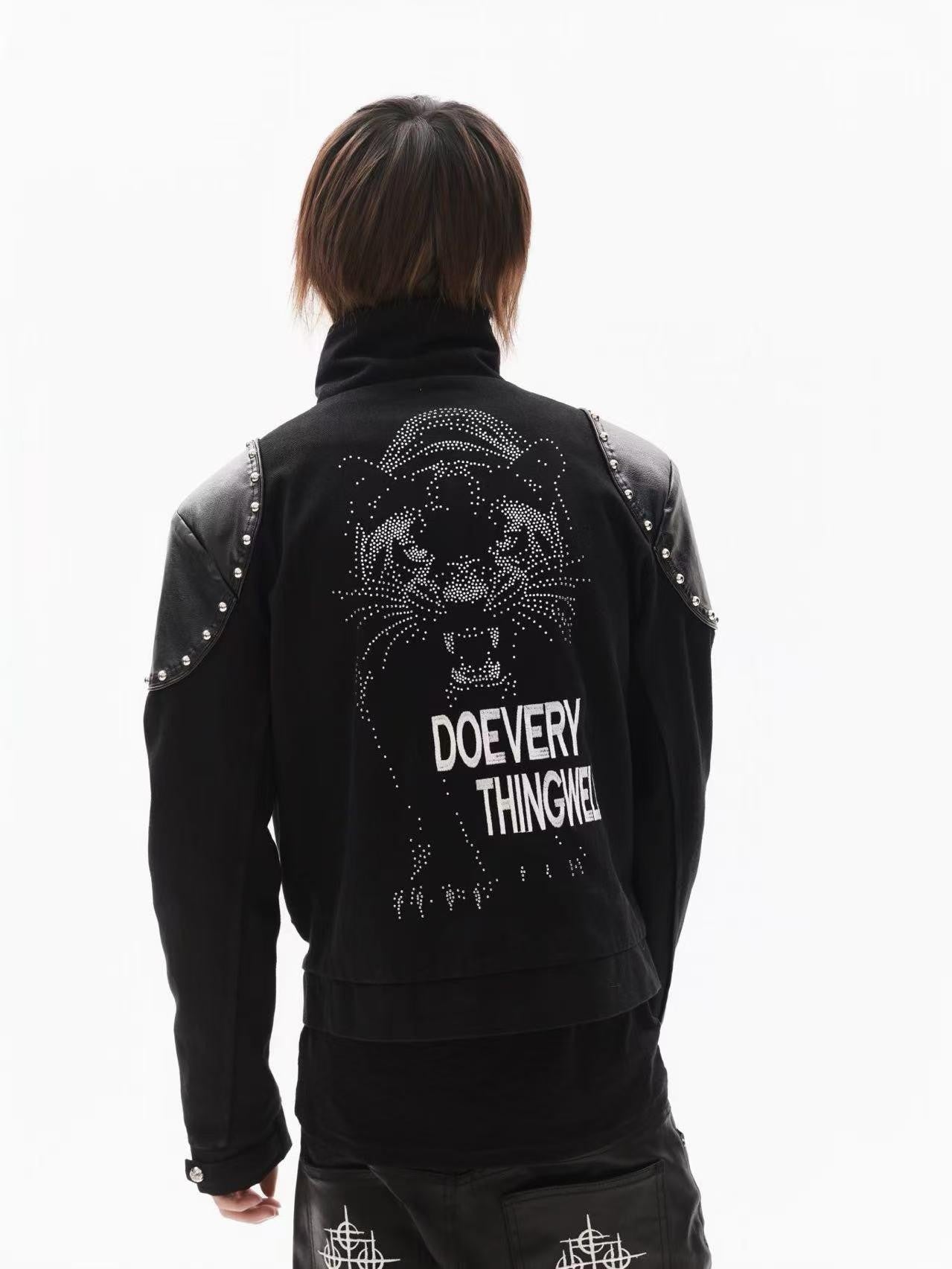 DETW onLine Black Rivet Hotfix Embroidery Stand Collar Women&