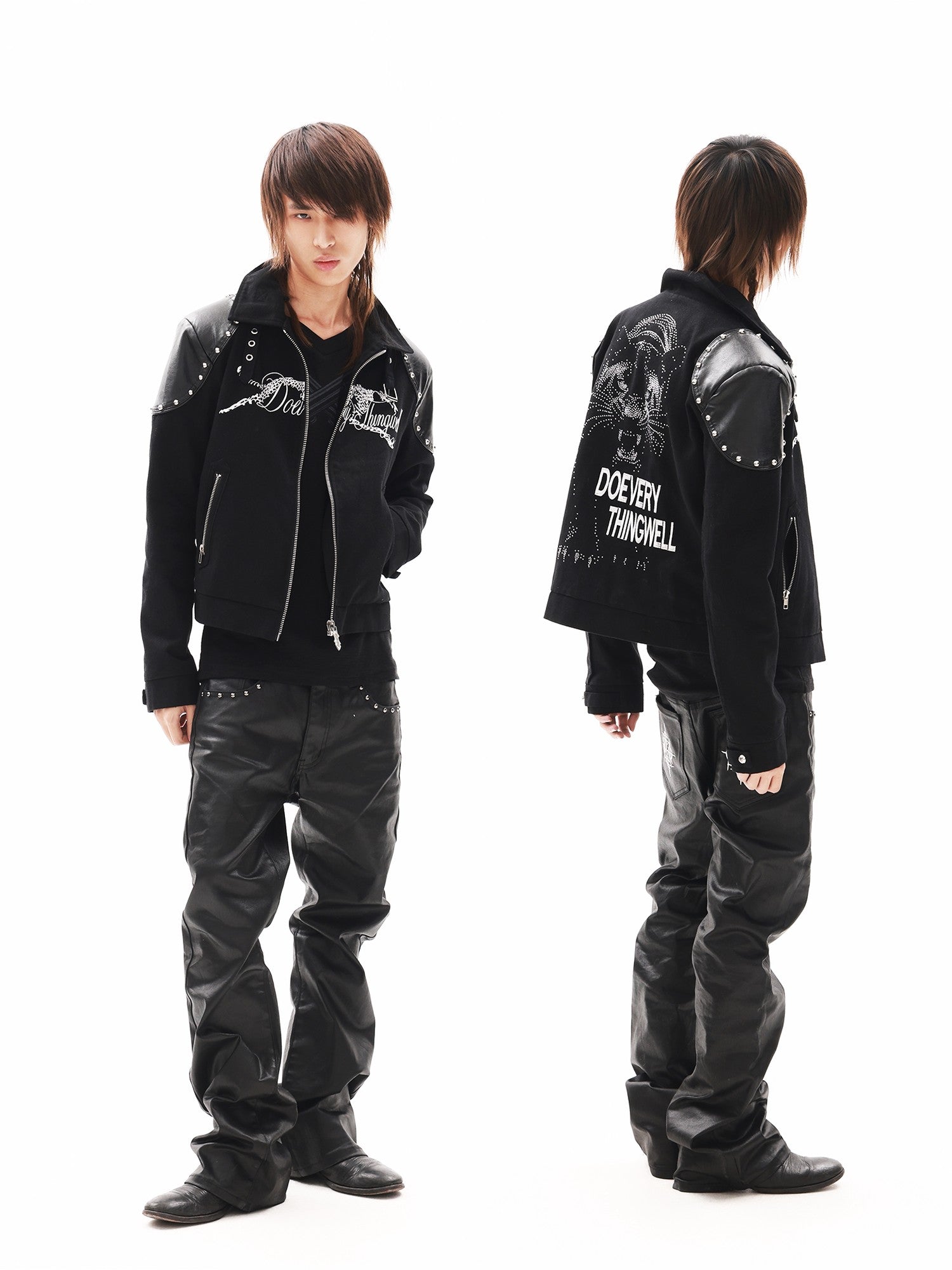DETW onLine Black Rivet Hotfix Embroidery Stand Collar Women&