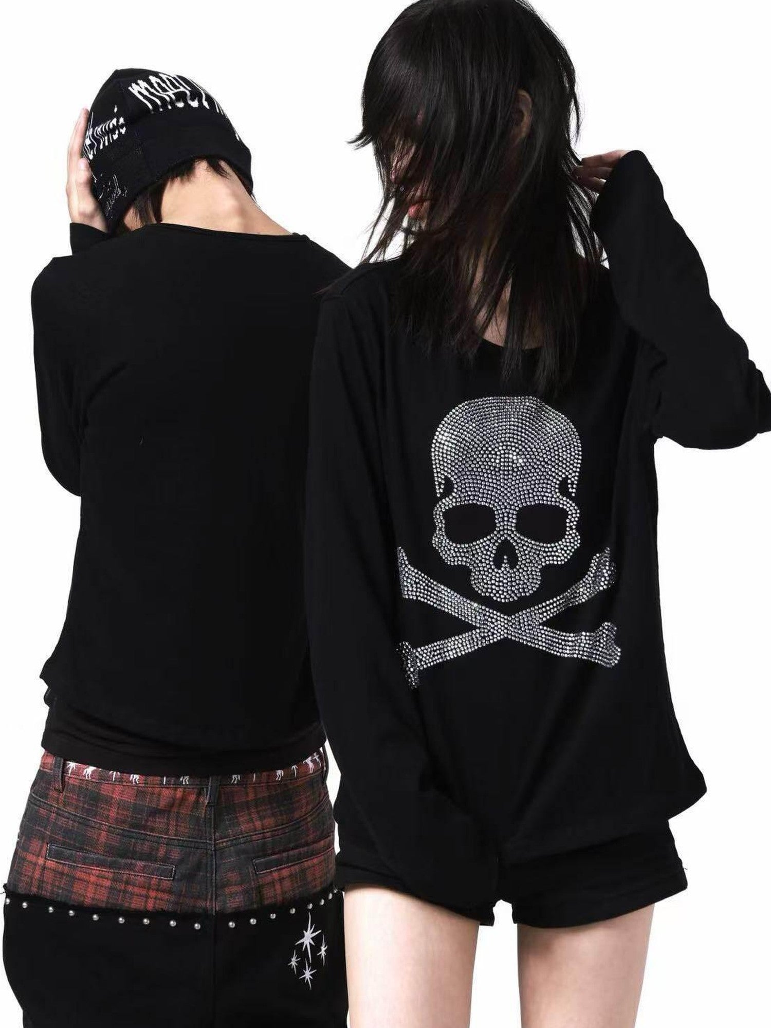 DETW onLine Black Silver Two Tone Skull Rhinestone Women&