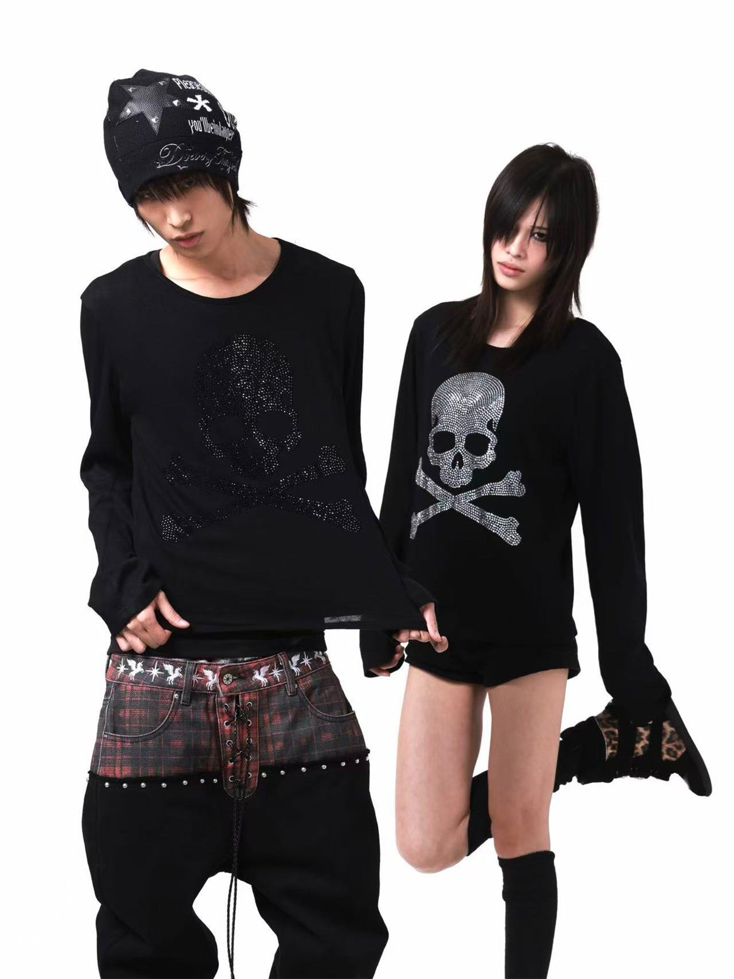 DETW onLine Black Silver Two Tone Skull Rhinestone Women&