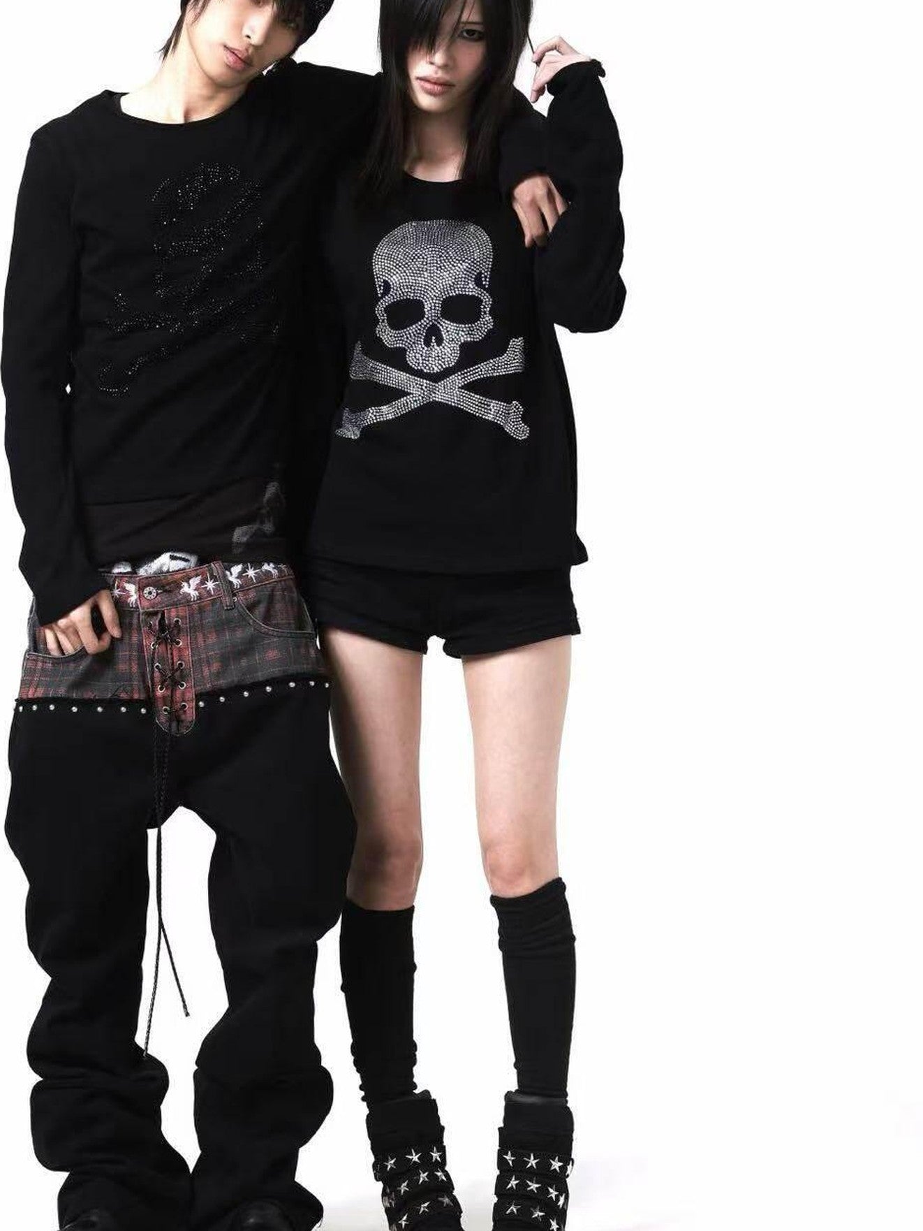 DETW onLine Black Silver Two Tone Skull Rhinestone Women&