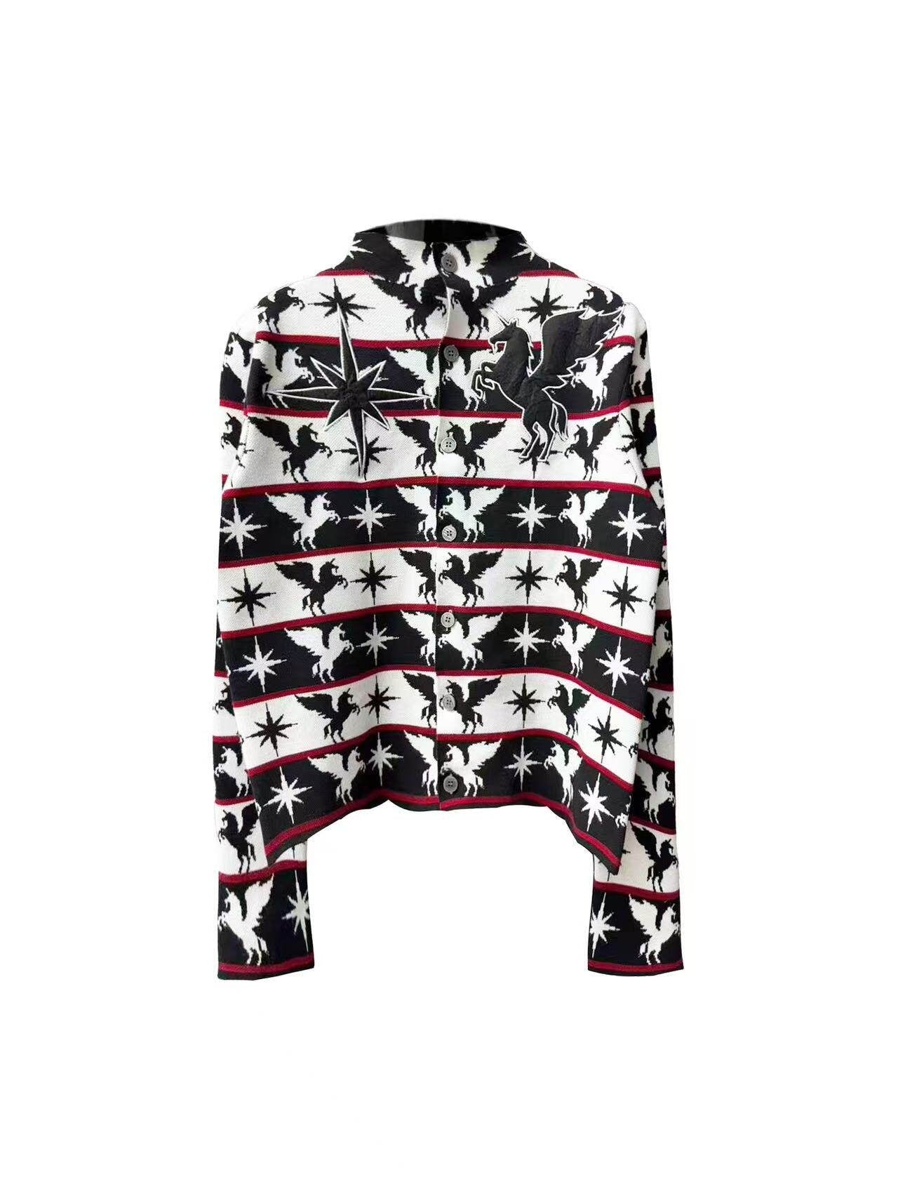 DETW_onLine_Black_White_Pegasus_Starry_Animal_Knit_Stand_Collar_Women&