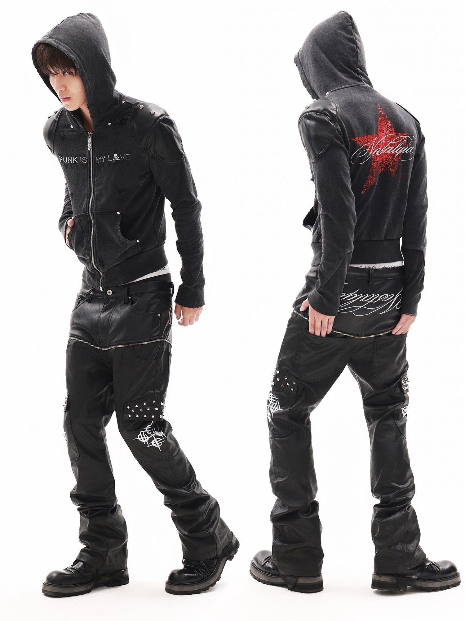 DETW onLine Black Zipper Rivet Patchwork Women&