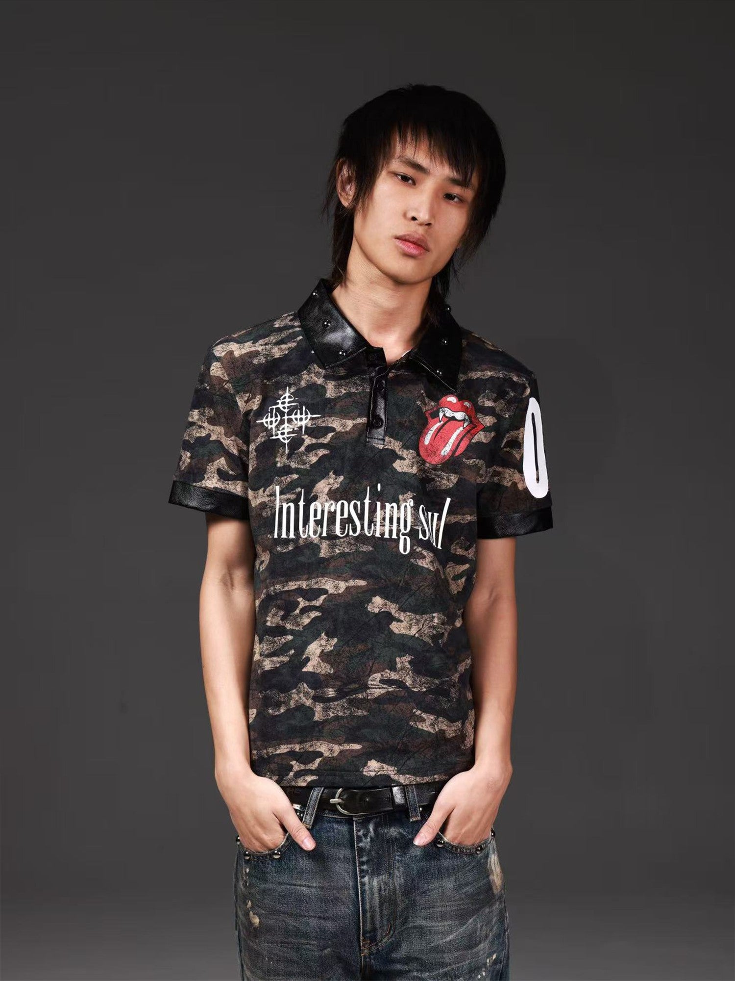 DETW onLine Camo Tongue Print Leather Patch Rivets Women&