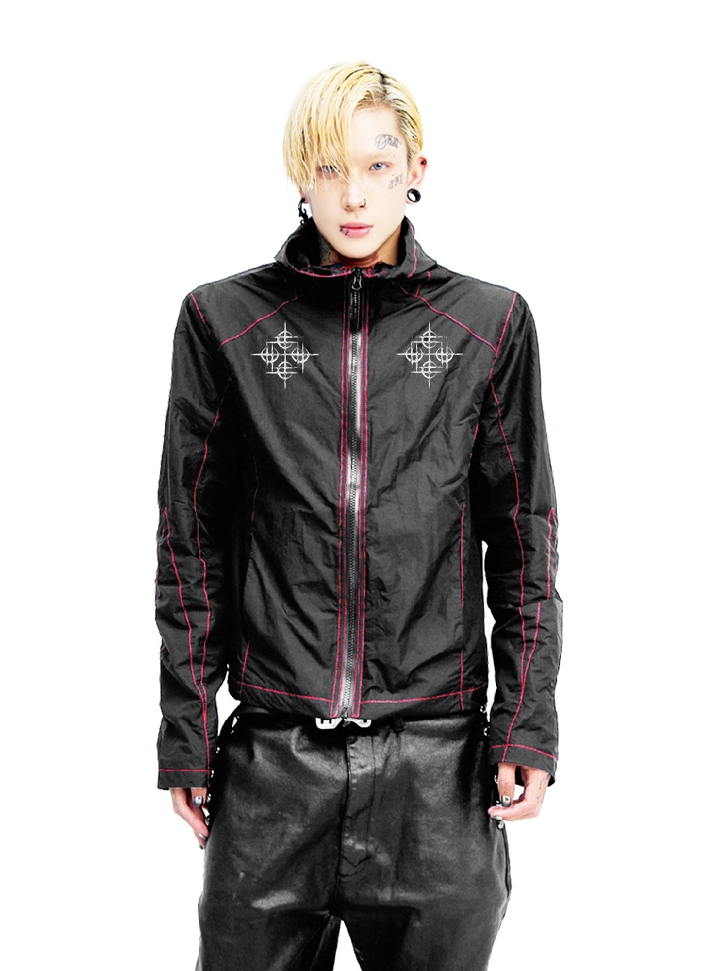 DETW_onLine_Contrast_Stitch_Cropped_Hooded_Slim_Nylon_Women&