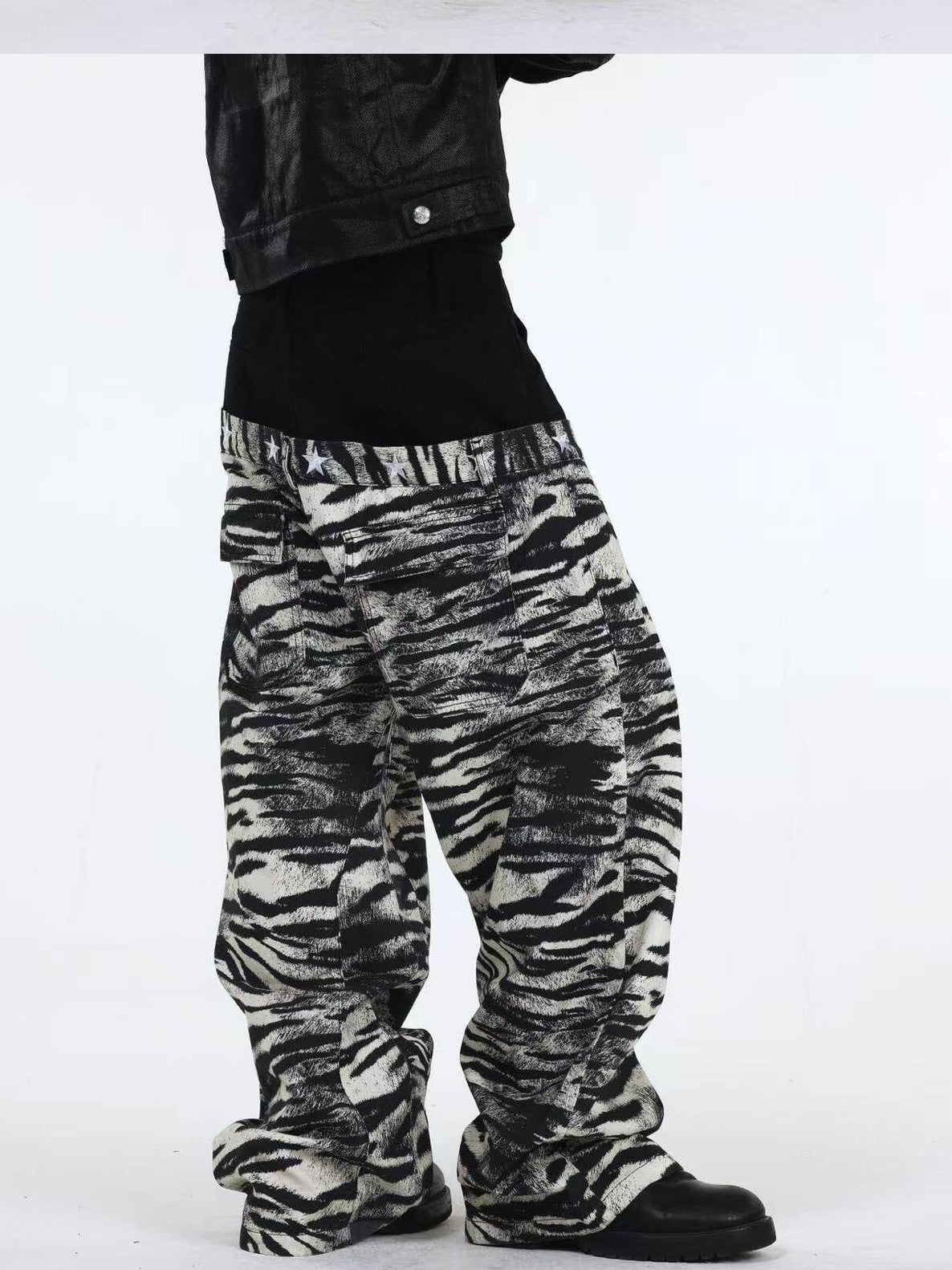 DETW onLine Distressed Zebra Patchwork Asymmetrical Waist Women&